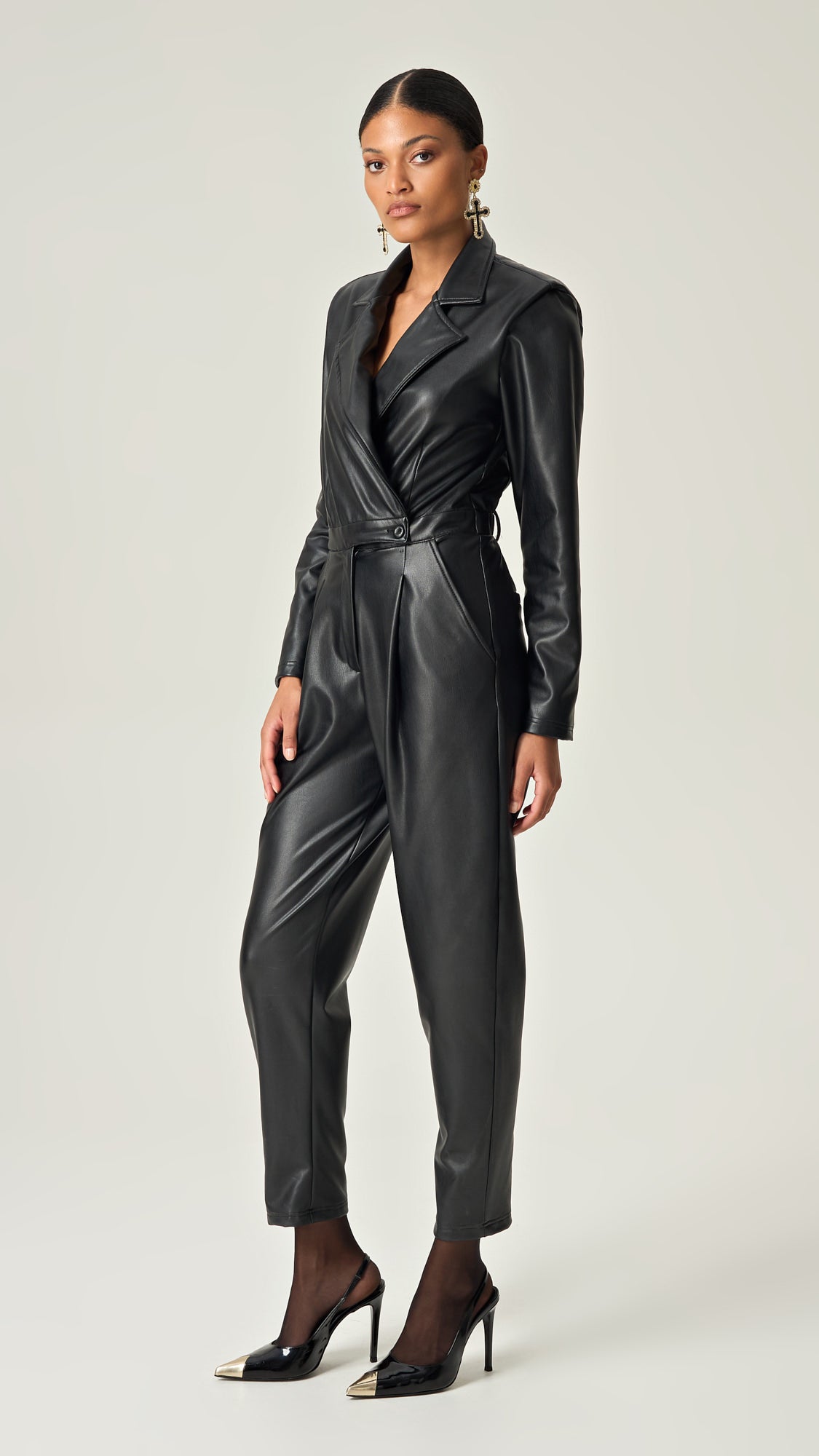 NOIR AUTHORITY SOFT LEATHER JUMPSUIT