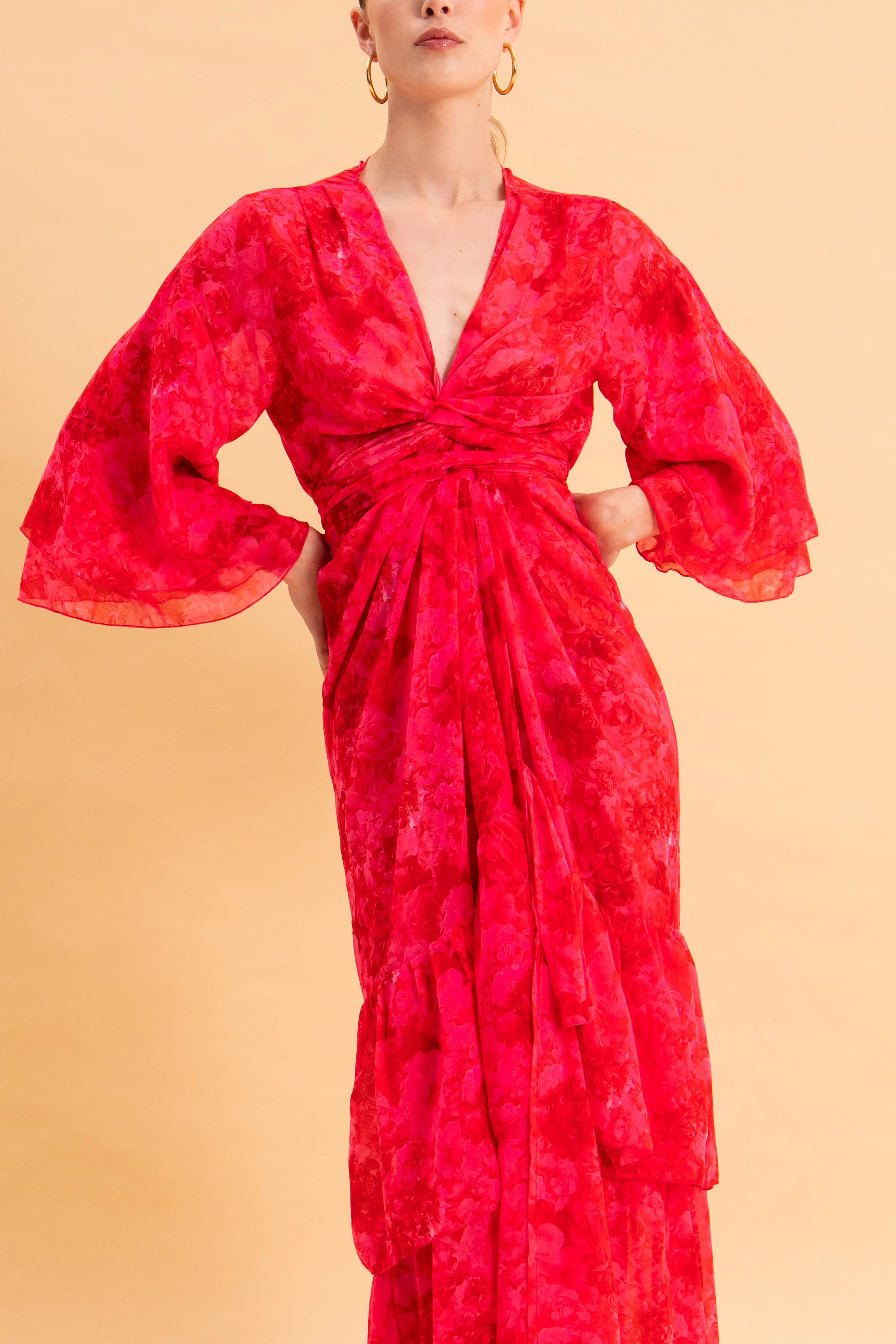 RUBY ROSE KIMONO DRESS WITH RUFFLES