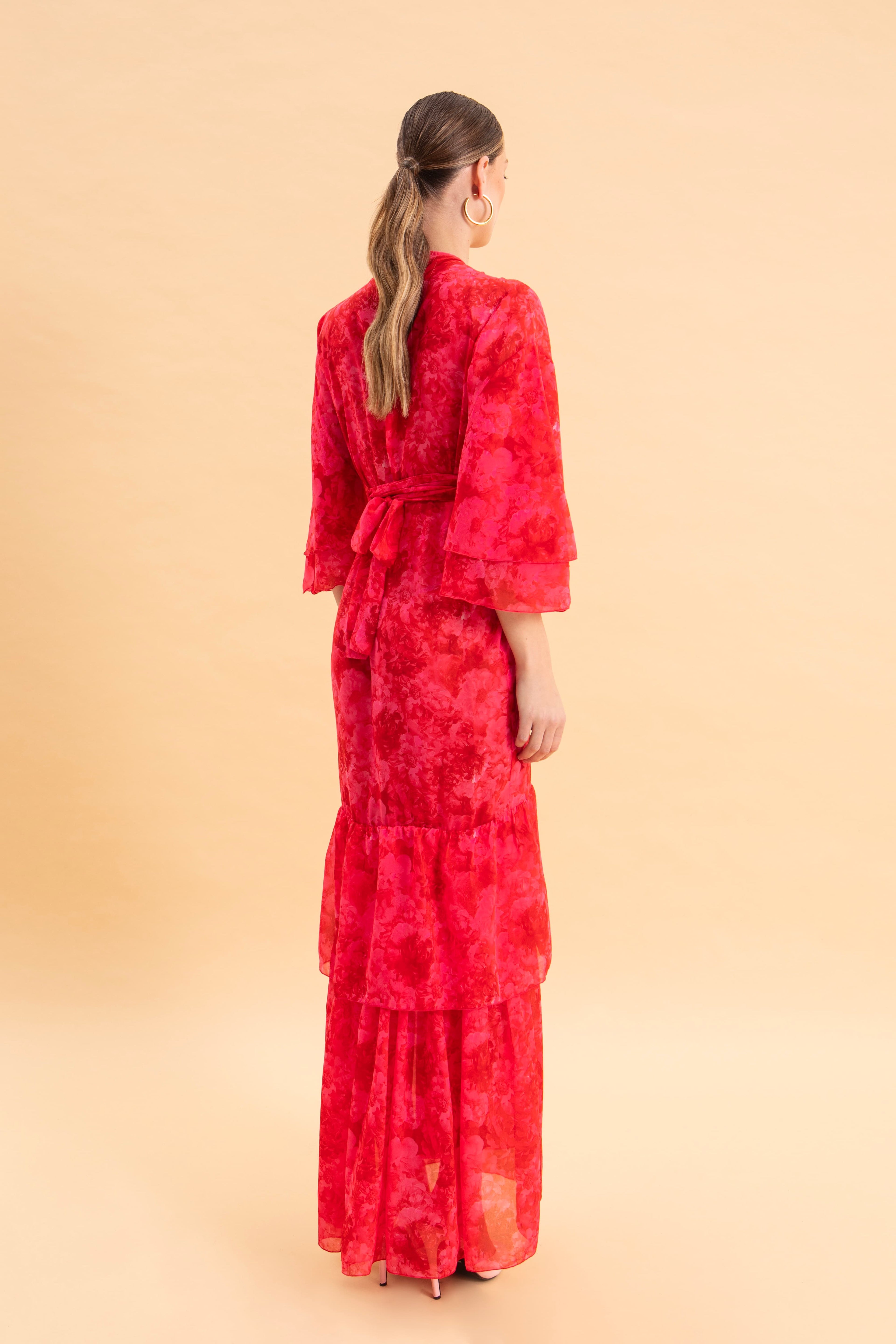 RUBY ROSE KIMONO DRESS WITH RUFFLES