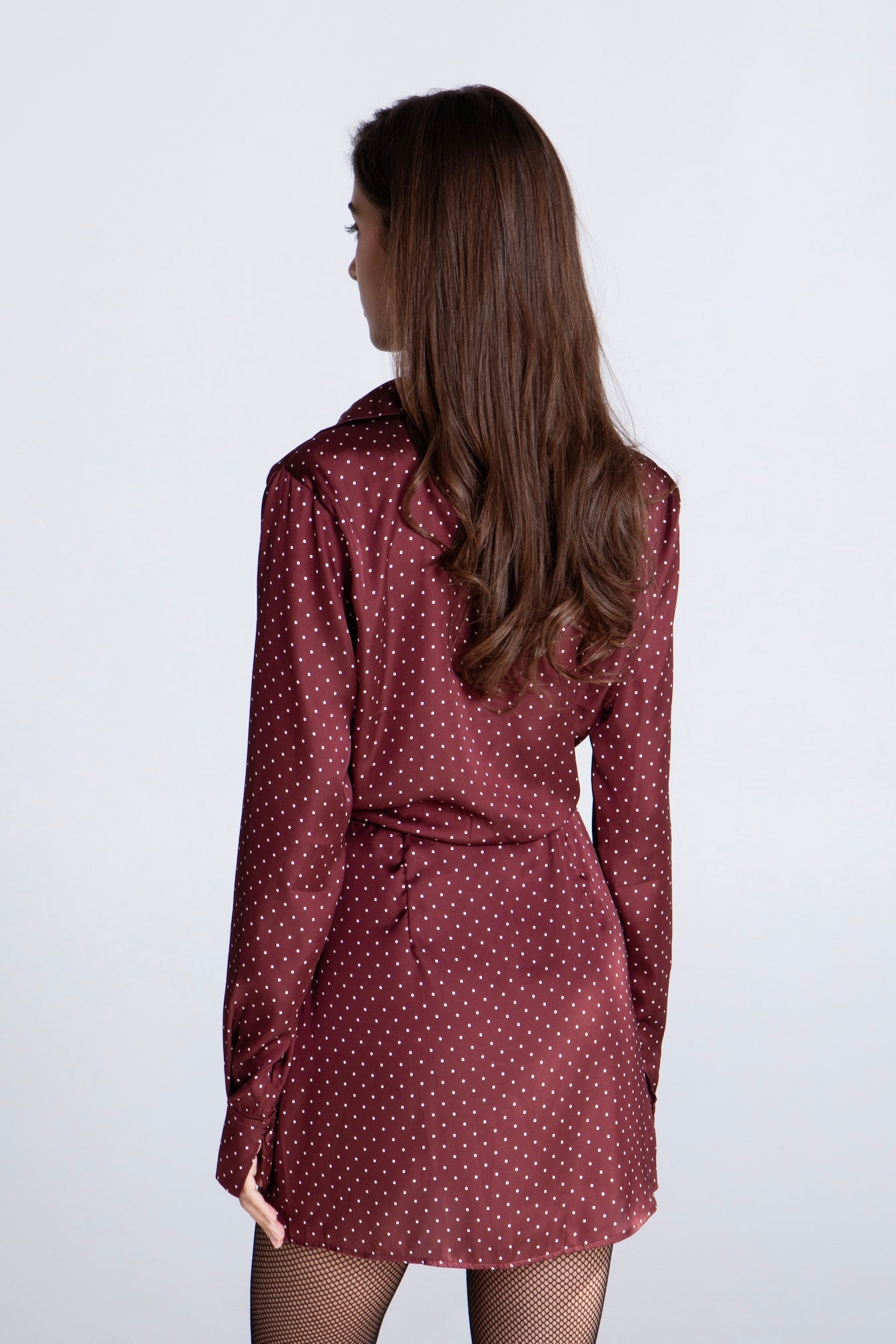 BURGUNDY POLKA DOTS MINI SATIN DRESS