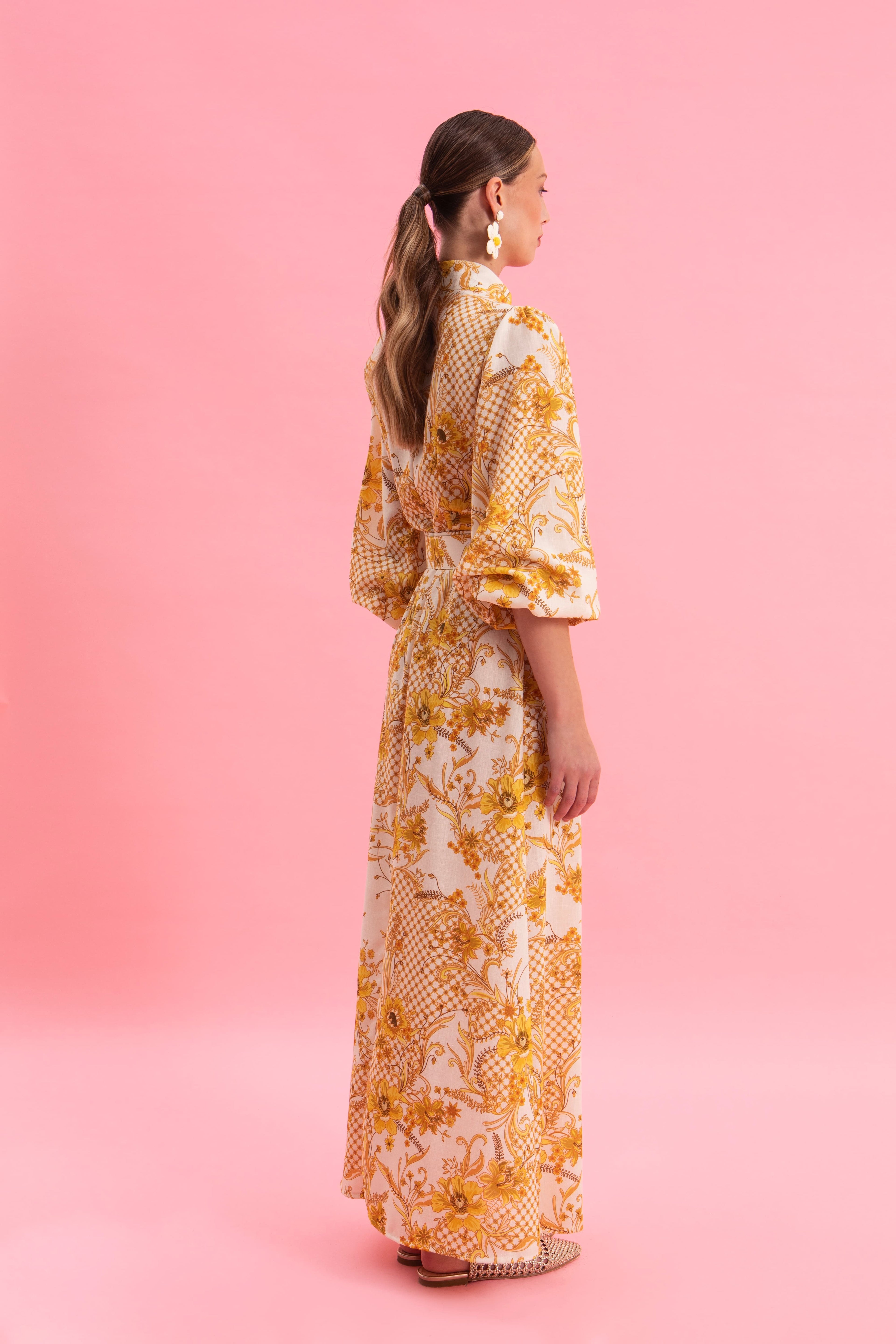 MARIGOLD MIDI LINEN DRESS WITH BELT