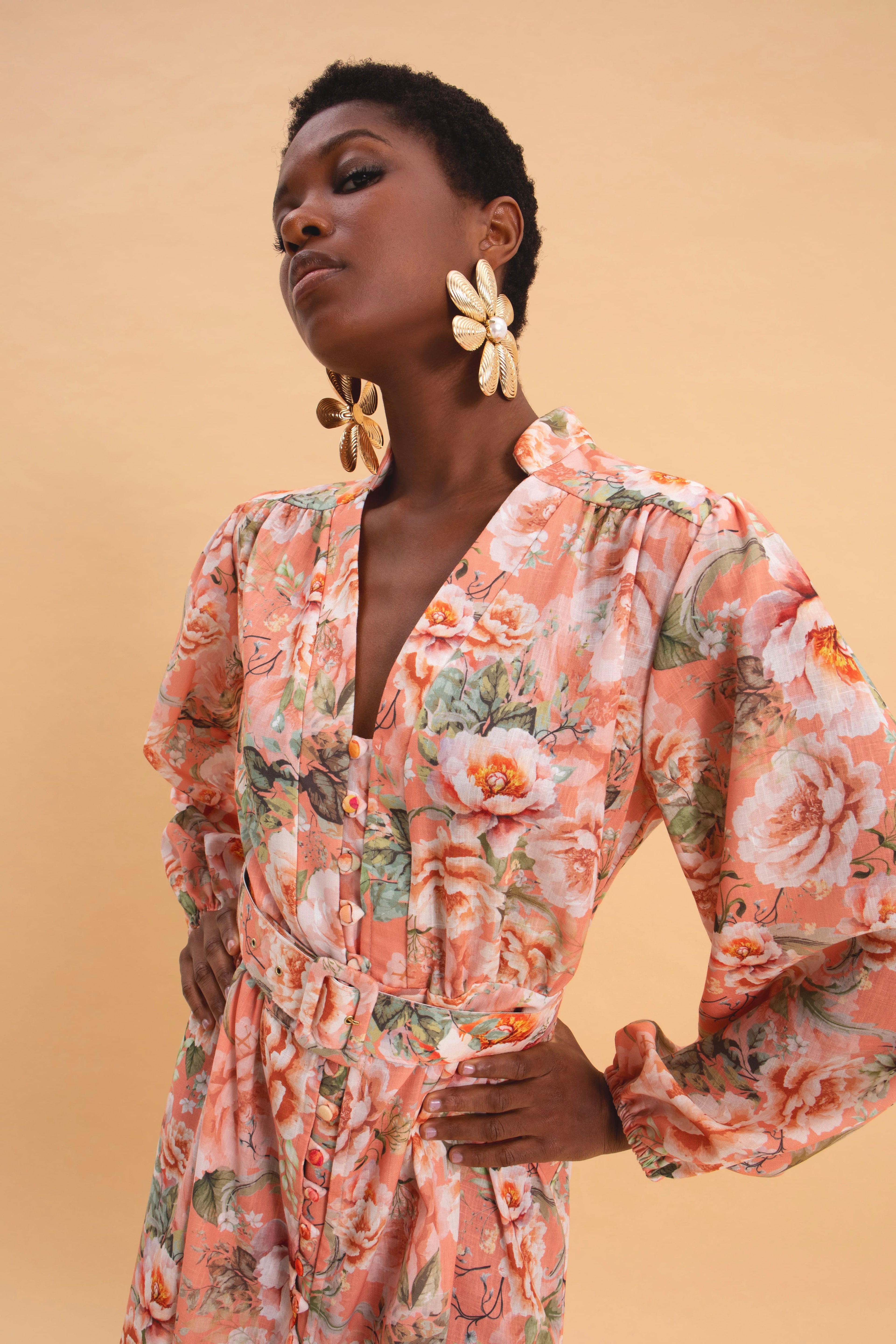 PEACH POETRY MINI LINEN DRESS WITH BELT