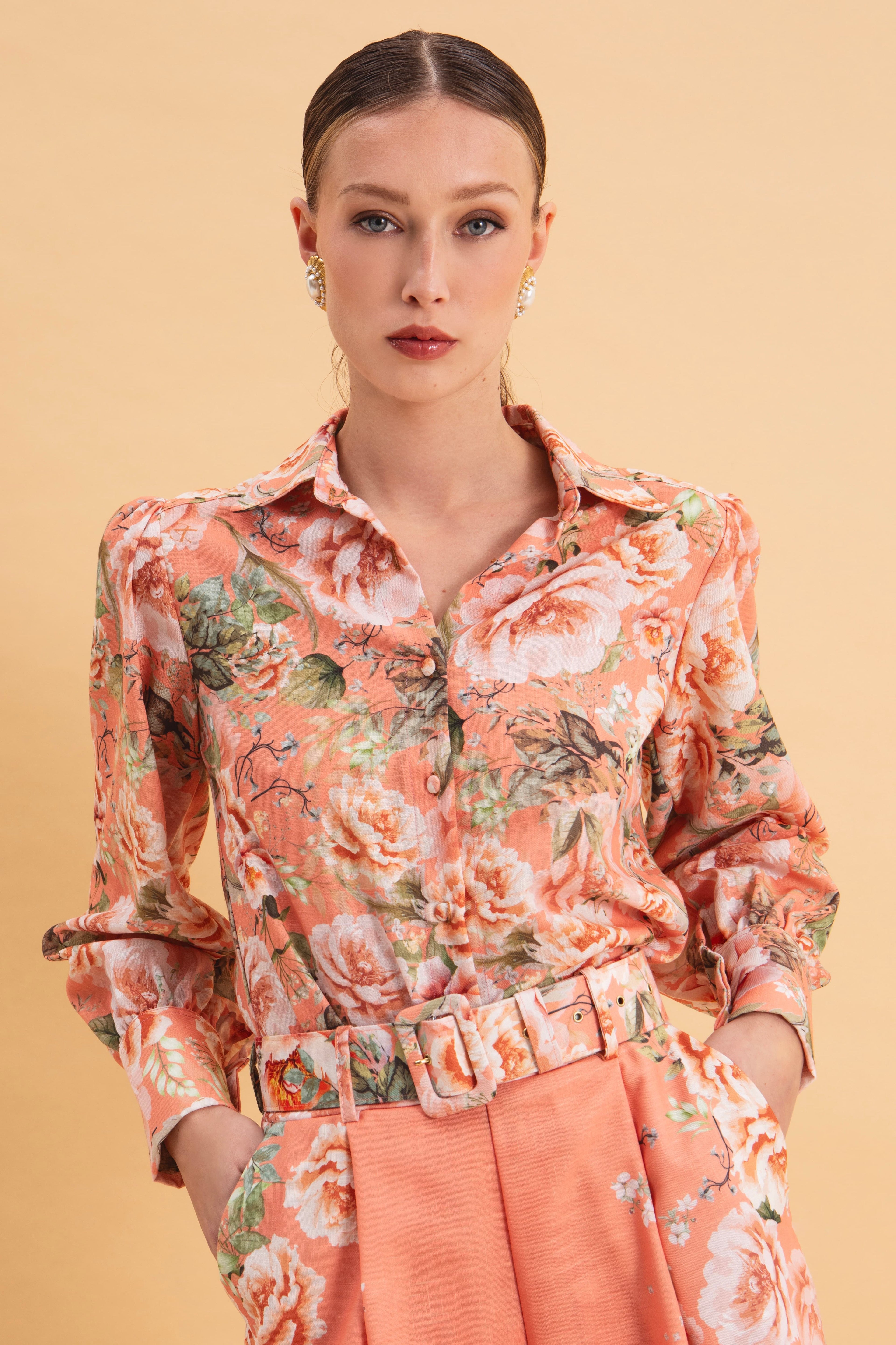 PEACH POETRY LINEN SHIRT