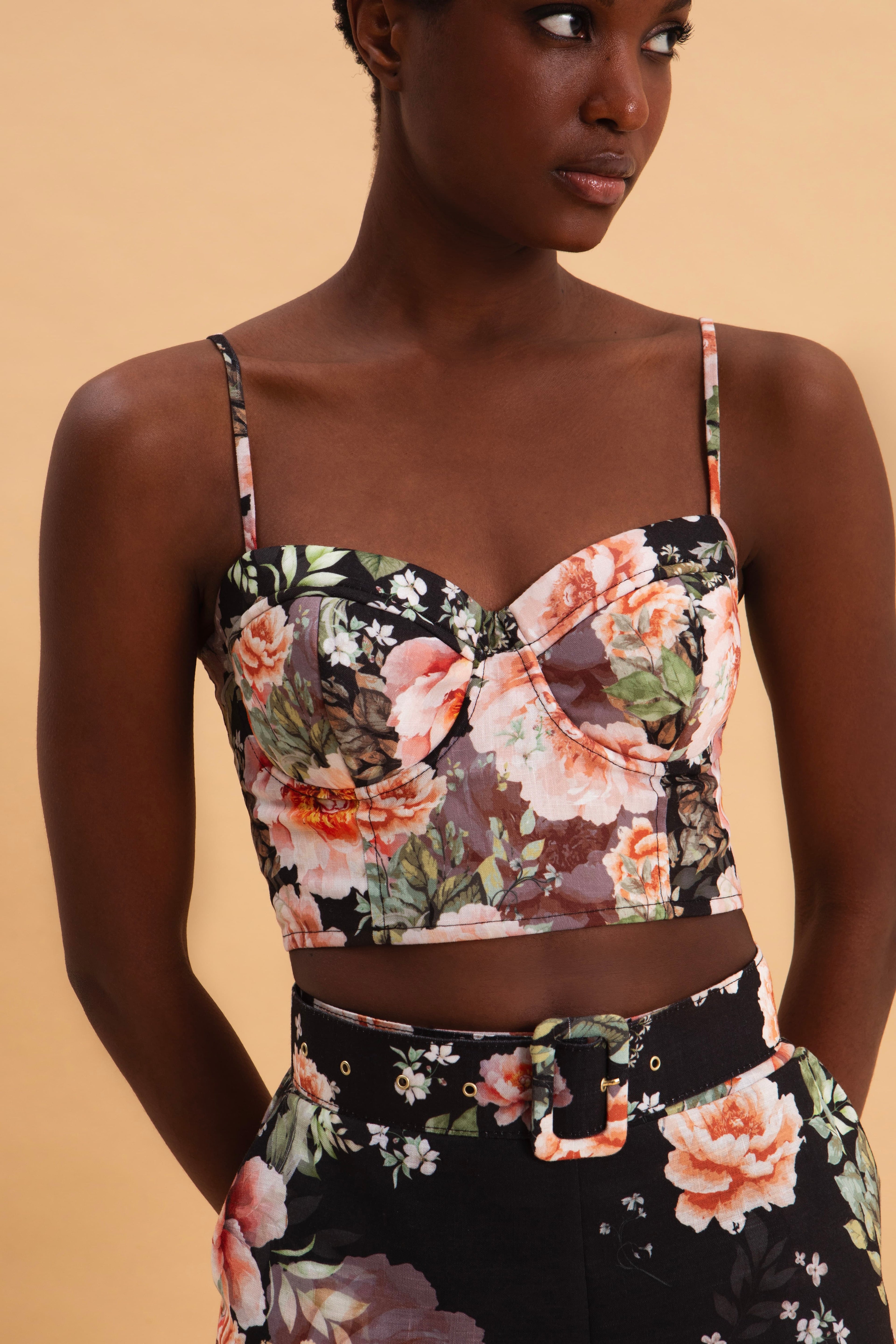 PEONIES LOVE LINEN BUSTIER