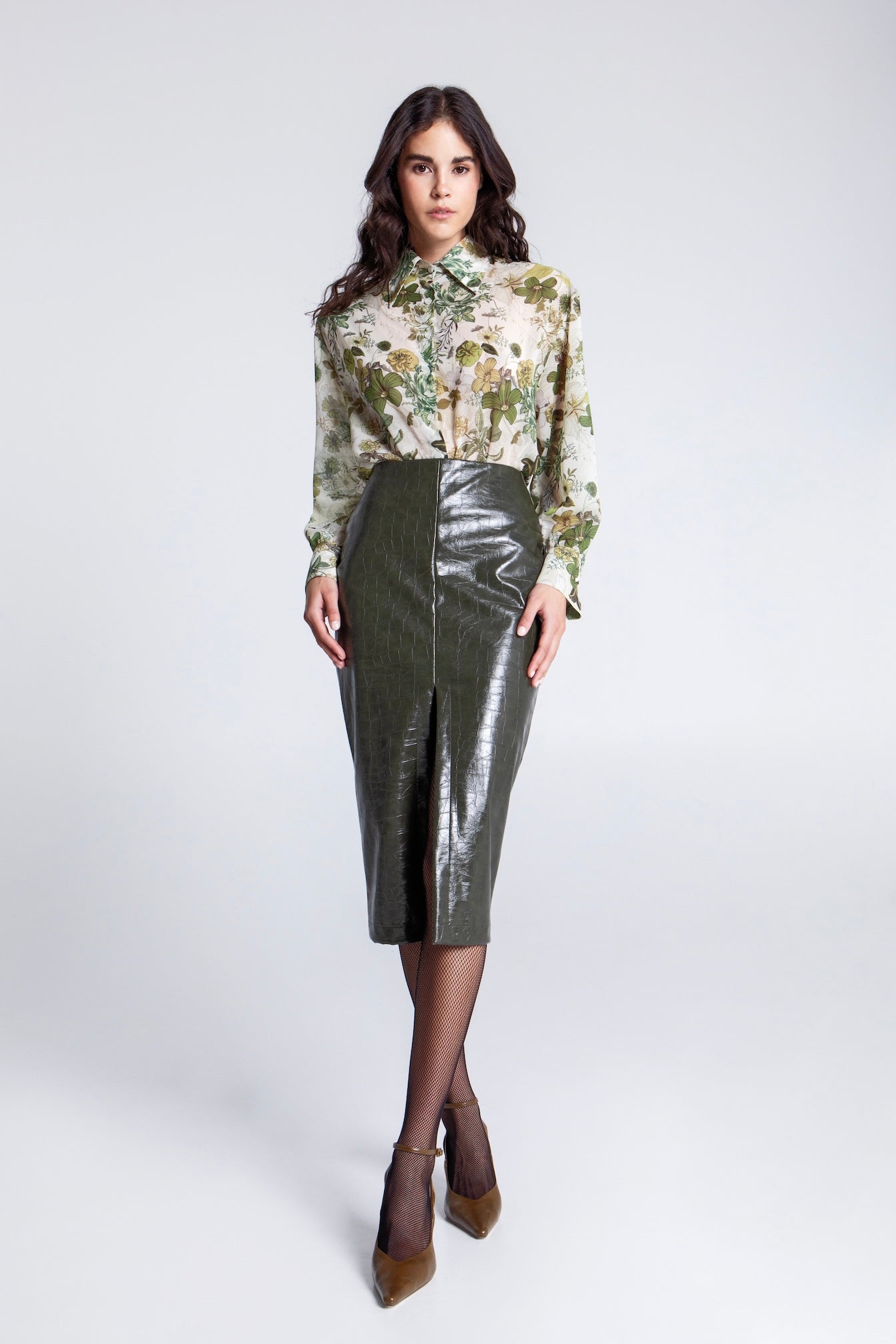 OLIVE CROCO MIDI SKIRT