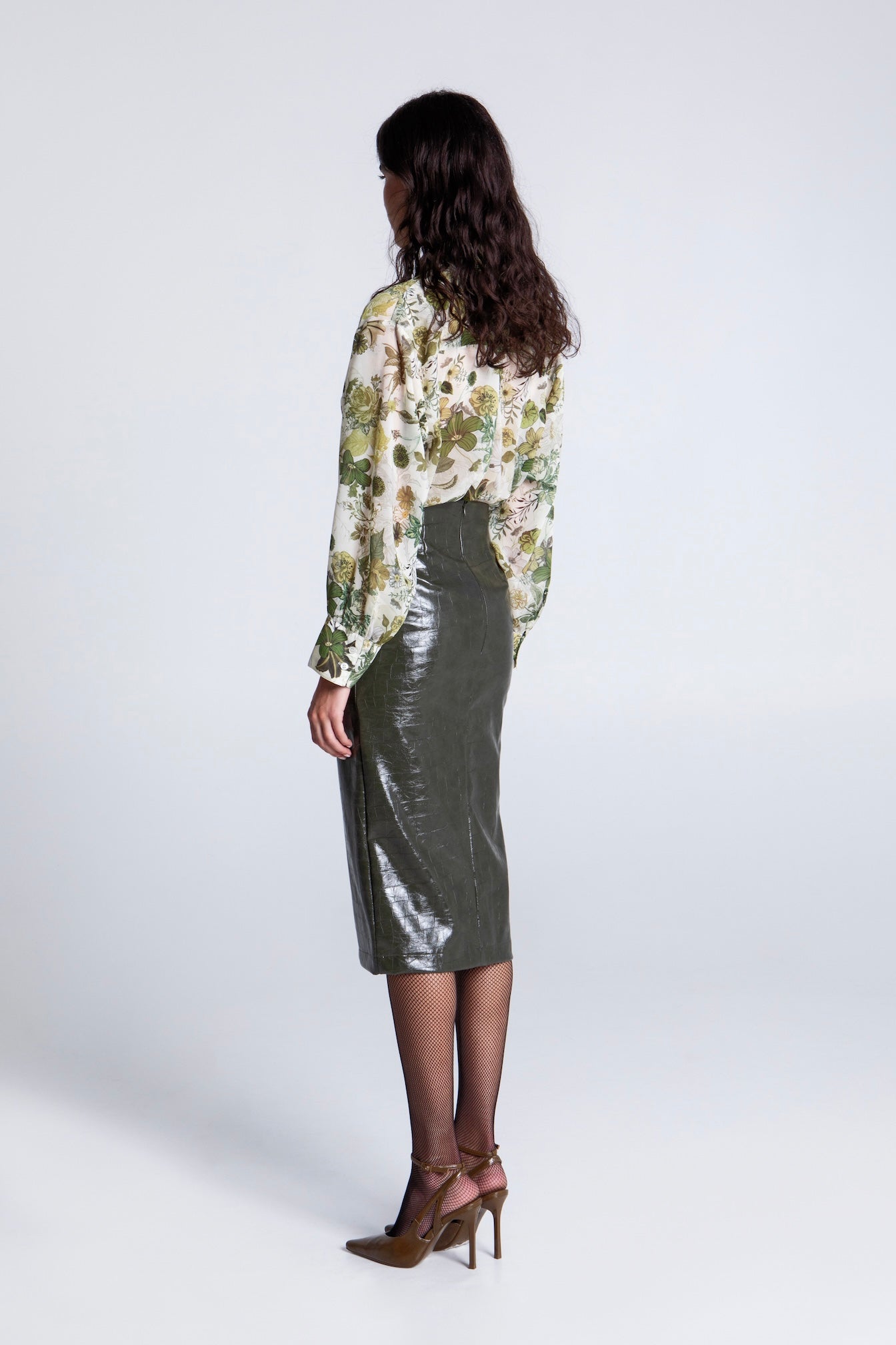 OLIVE CROCO MIDI SKIRT