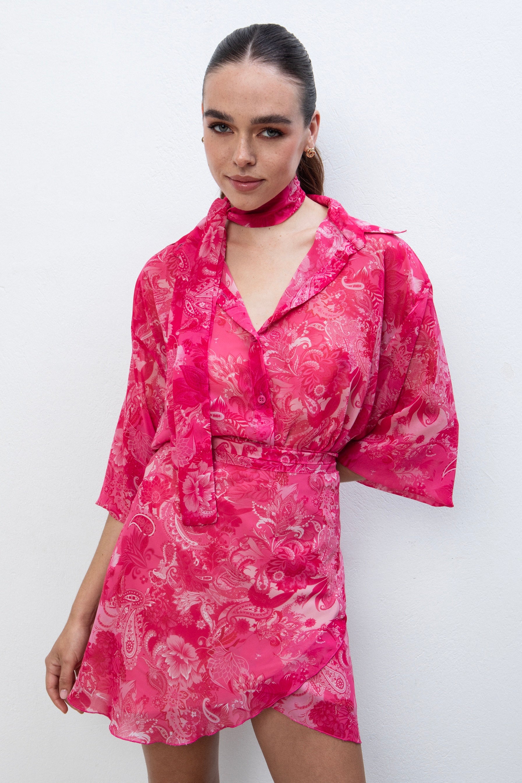 FUCHSIA PAISLEY MINI WRAP SKIRT