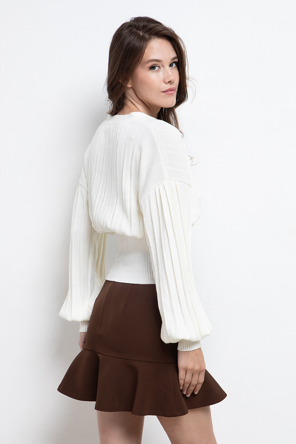 CHOCOLATE BROWN FLOUNCE MINI SKIRT