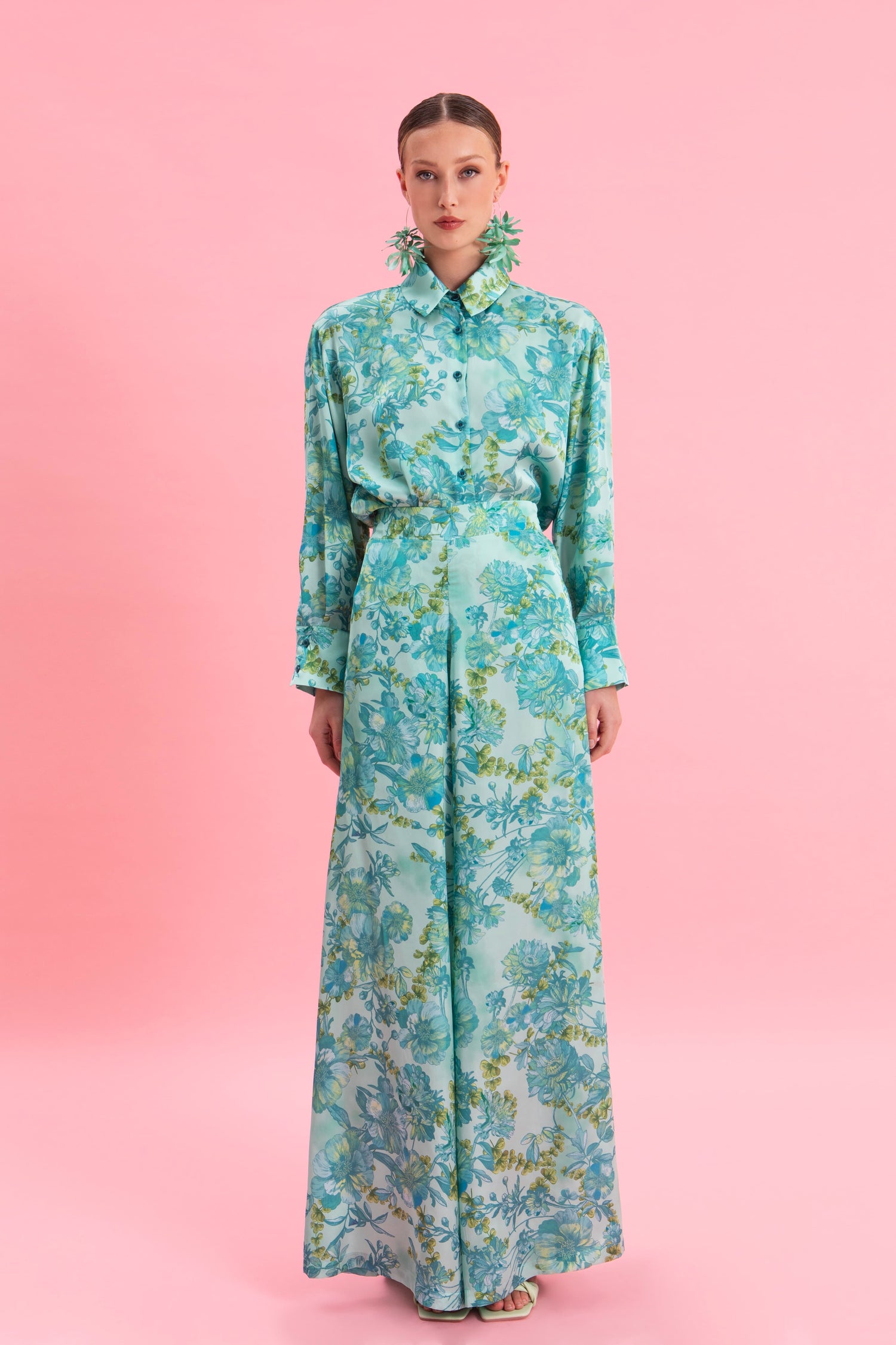 BOTANICAL BREEZE HIGH WAISTED SATIN PANTS