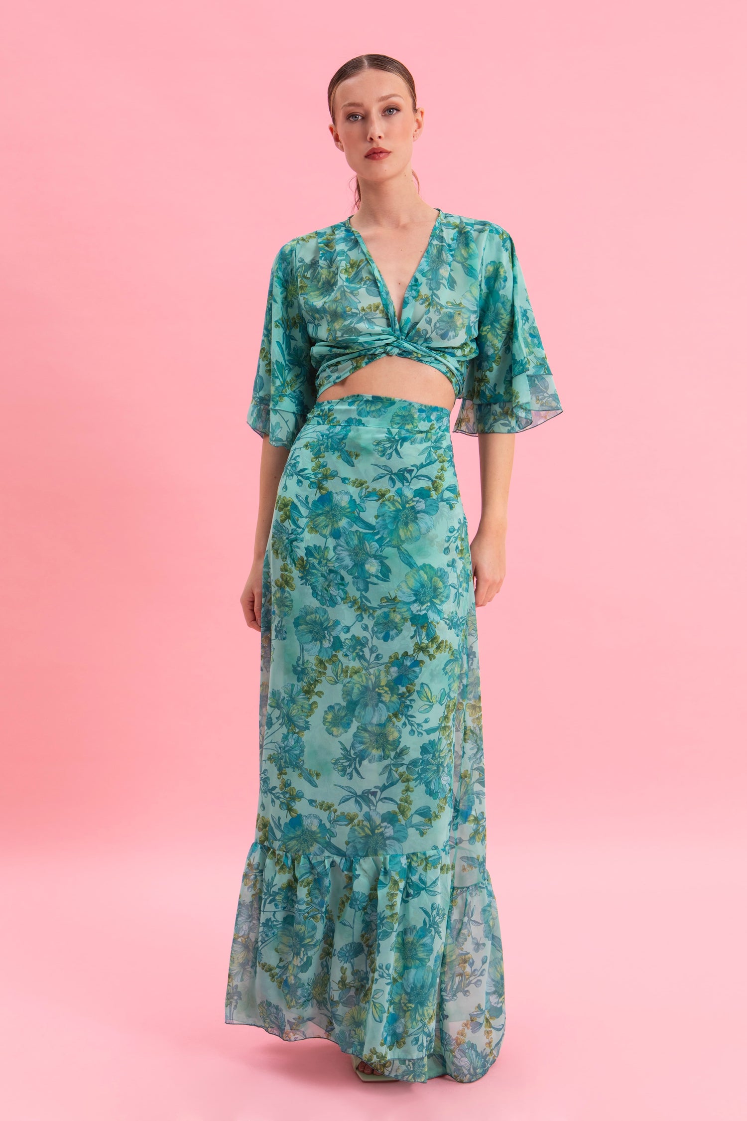 BOTANICAL BREEZE MAXI WRAP SKIRT