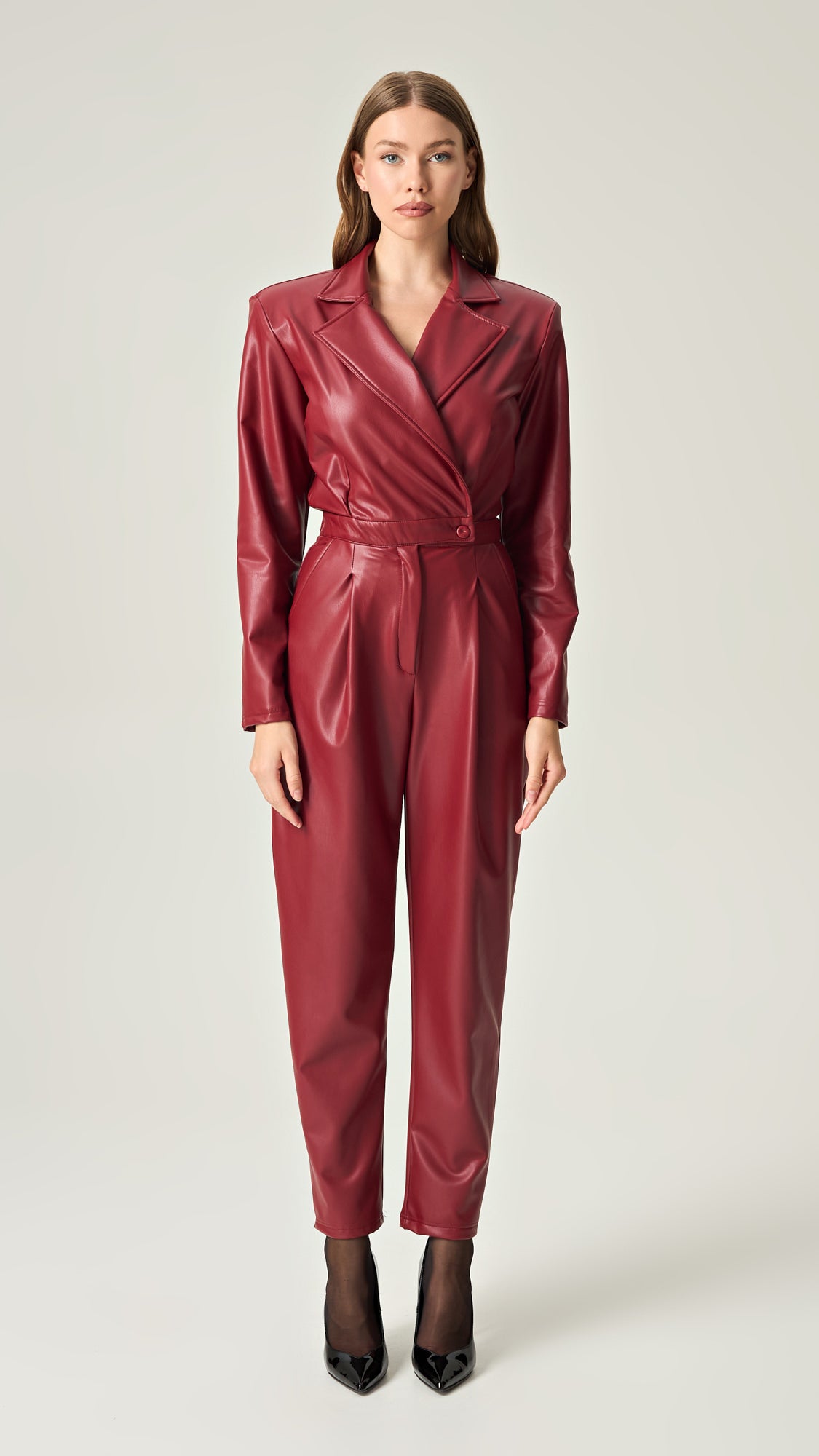 CHILI RED SOFT LEATHER JUMPSUIT