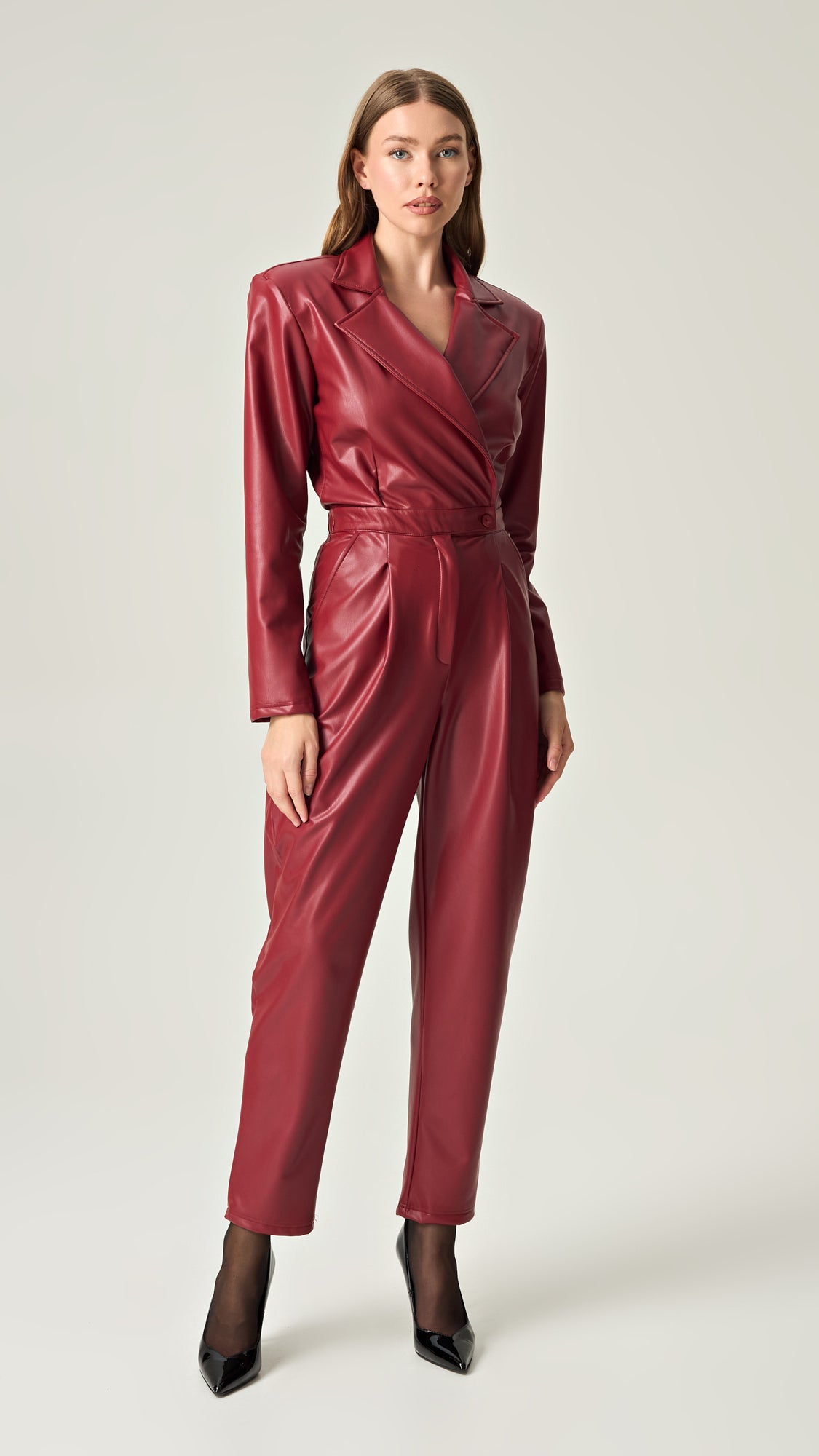 CHILI RED SOFT LEATHER JUMPSUIT