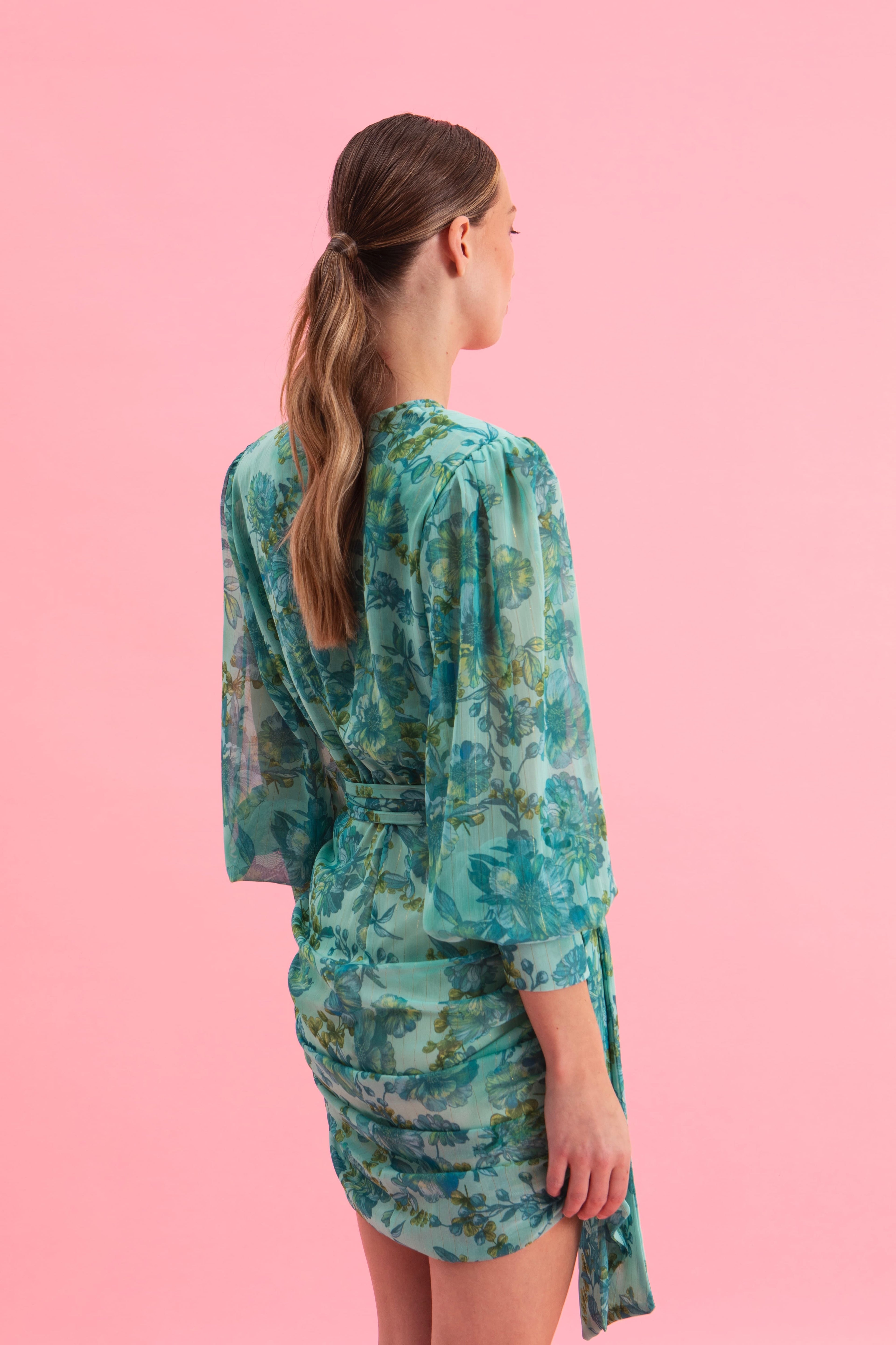 BOTANICAL BREEZE MINI DRESS WITH GOLD DETAILS
