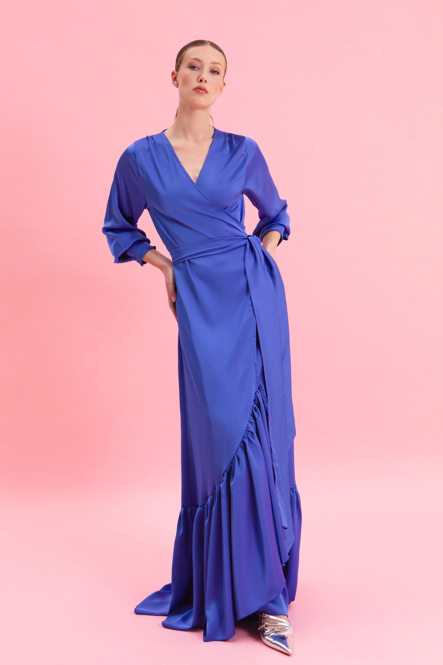 OCEAN CASCADE MAXI SATIN DRESS