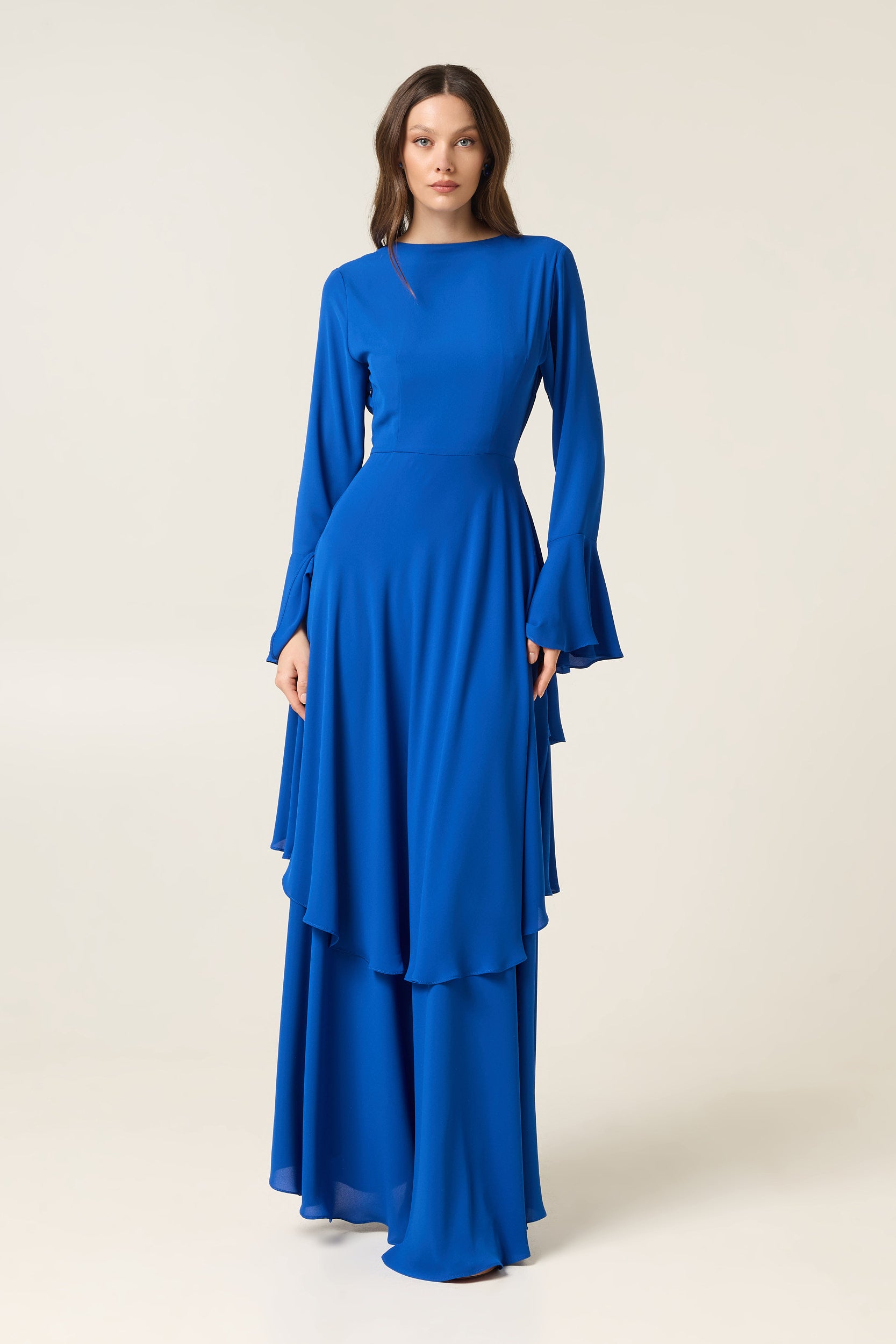 ELECTRIC BLUE MAXI DRESS WITH RUFFLES