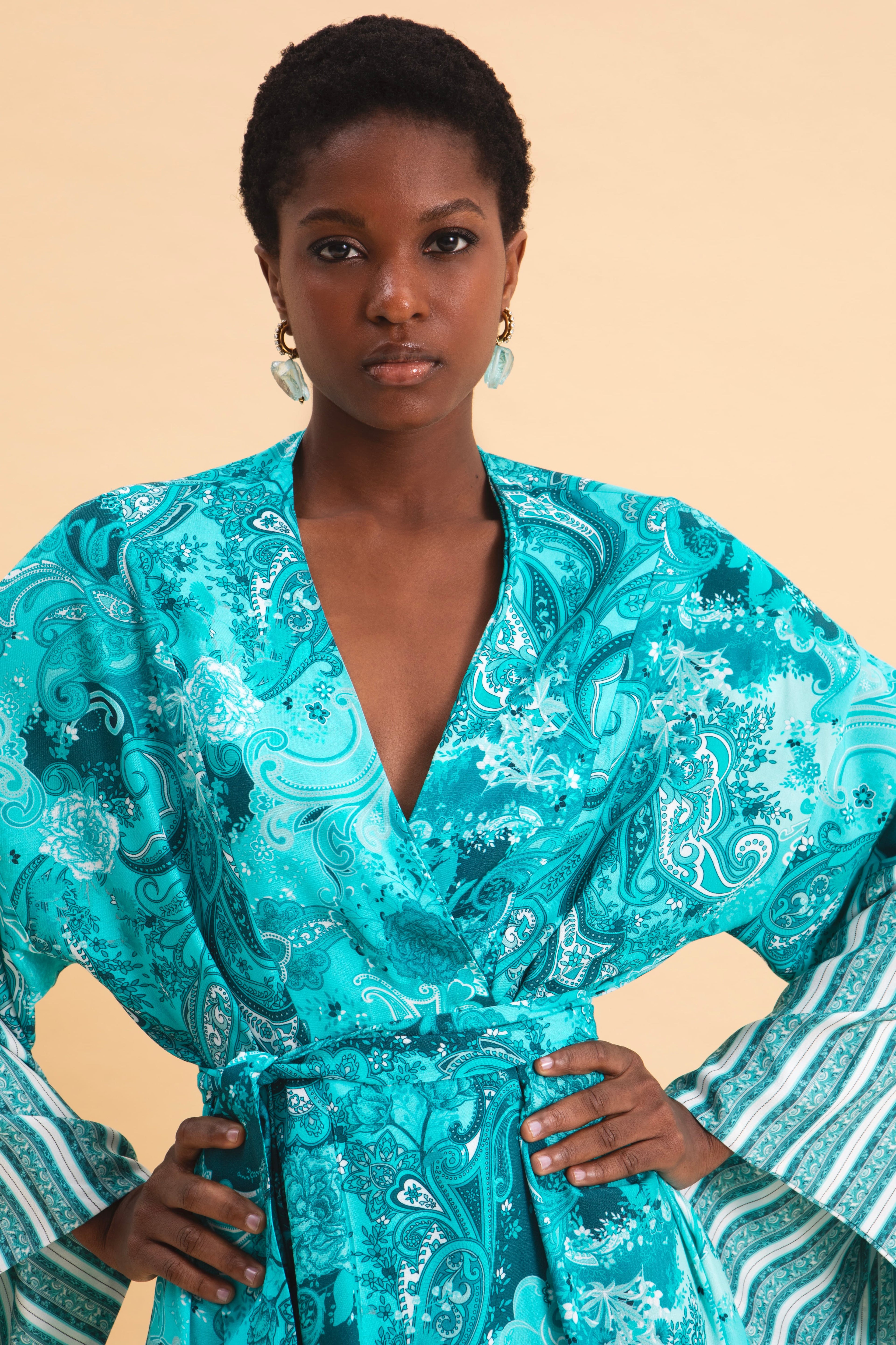 PAISLEY WAVES 100% VISCOSE KIMONO