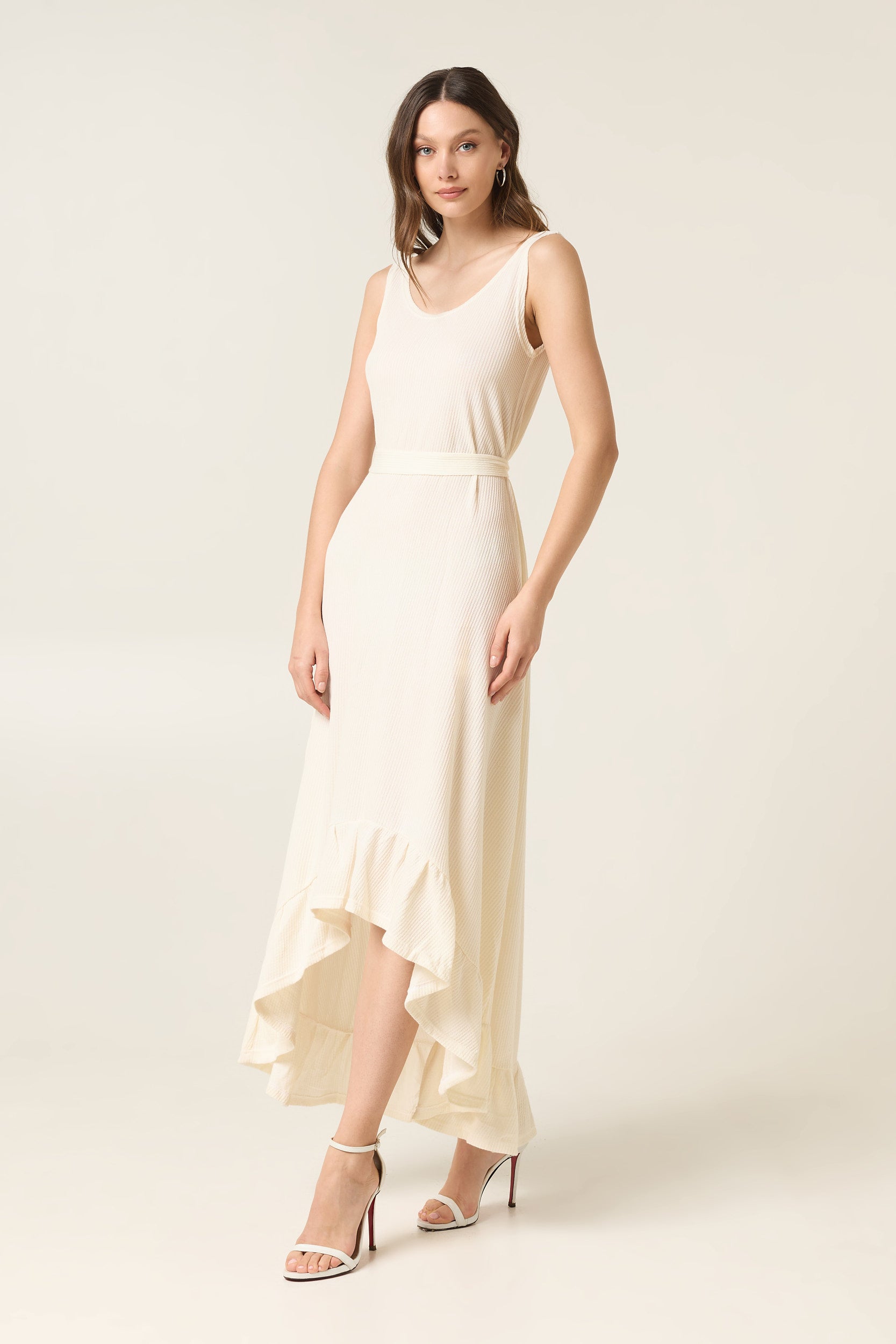 ETHER MAXI COTTON ASYMMETRICAL DRESS WITH BELT