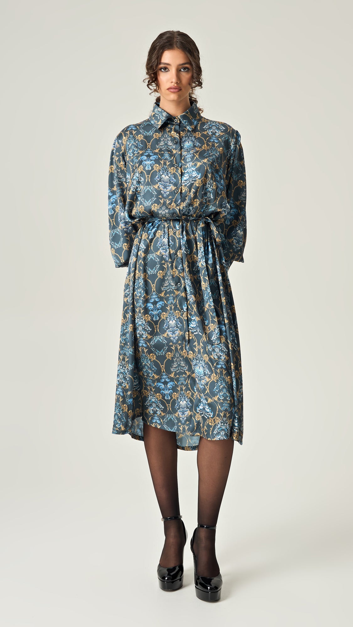 REGAL REVERIE SATIN SHIRTDRESS