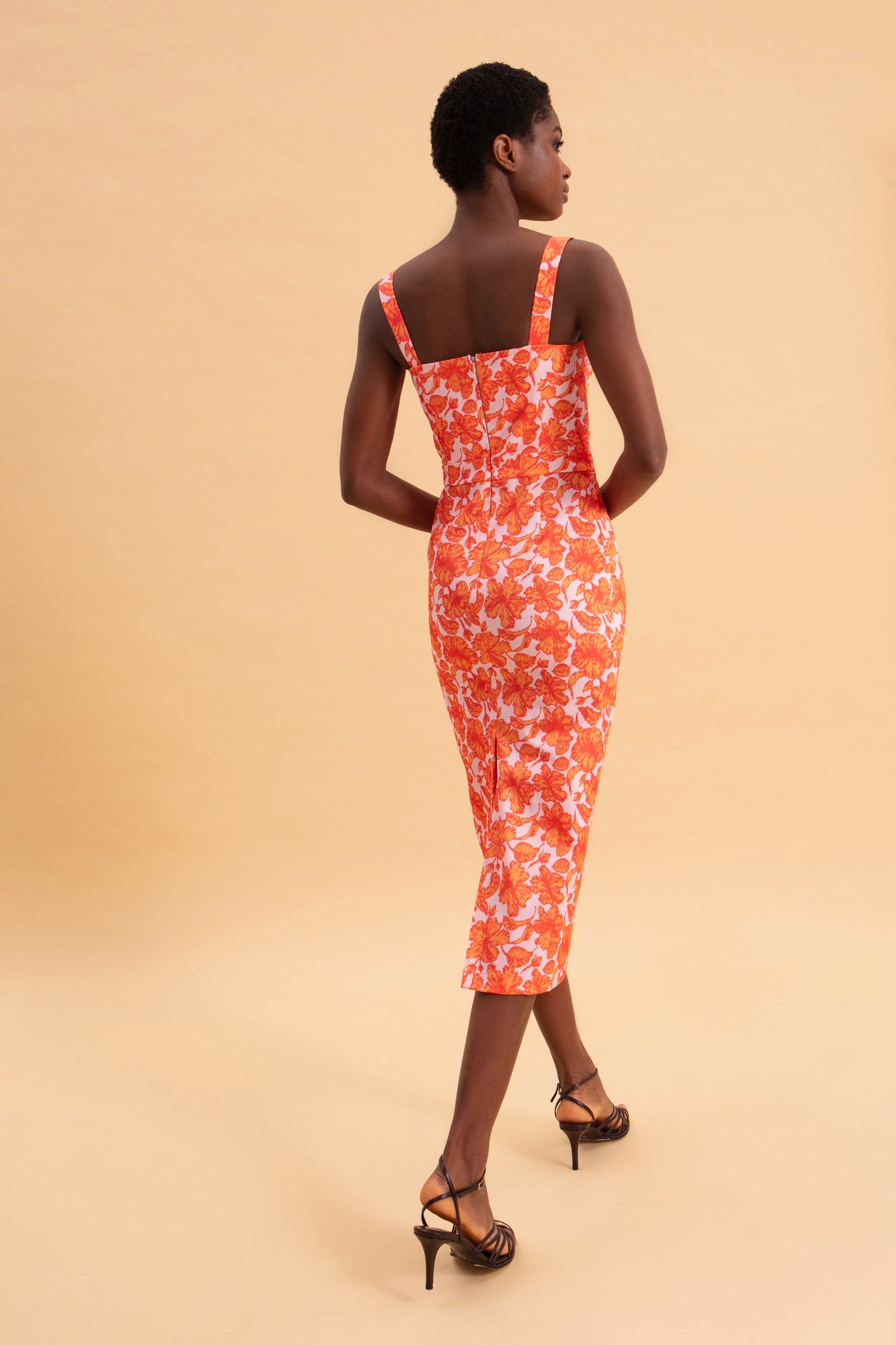 CORAL HIBISCUS MIDI 100% COTTON DRESS