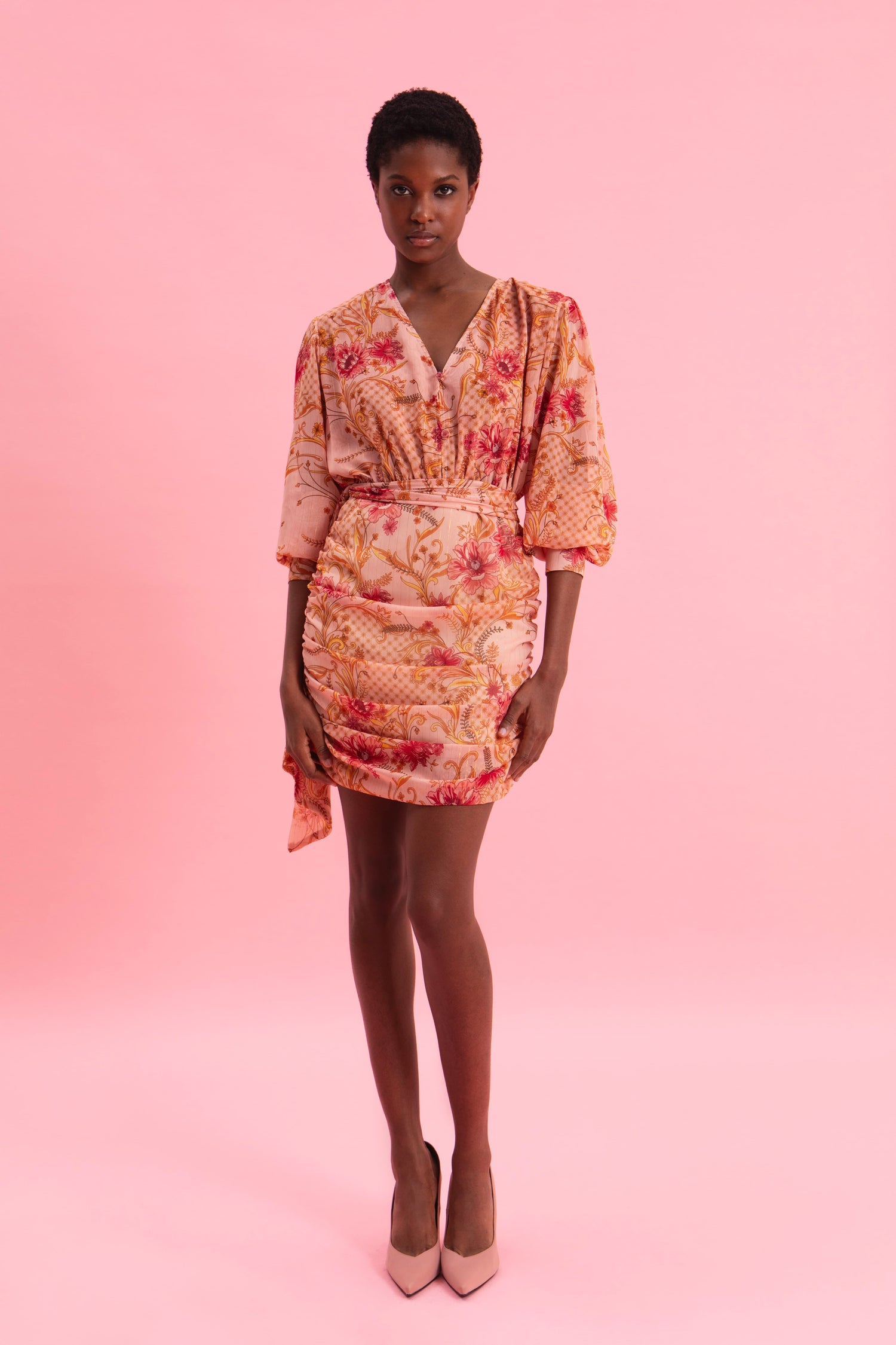 DUSTY PINK MINI DRESS WITH GOLD DETAILS