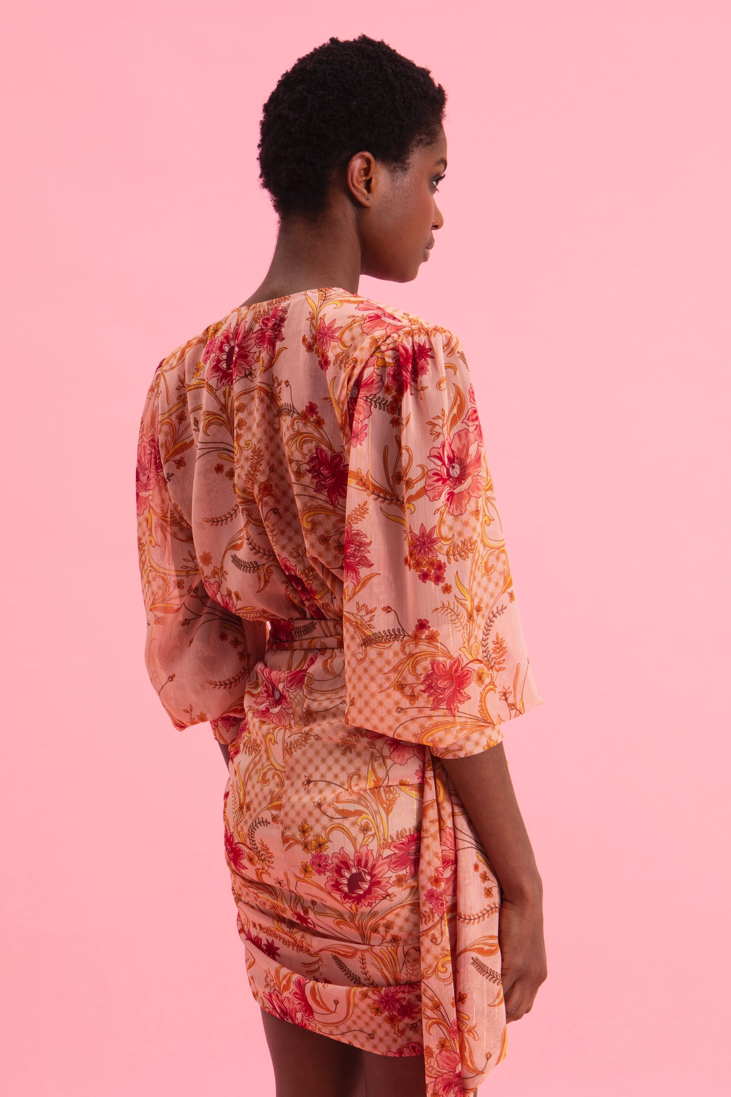 DUSTY PINK MINI DRESS WITH GOLD DETAILS