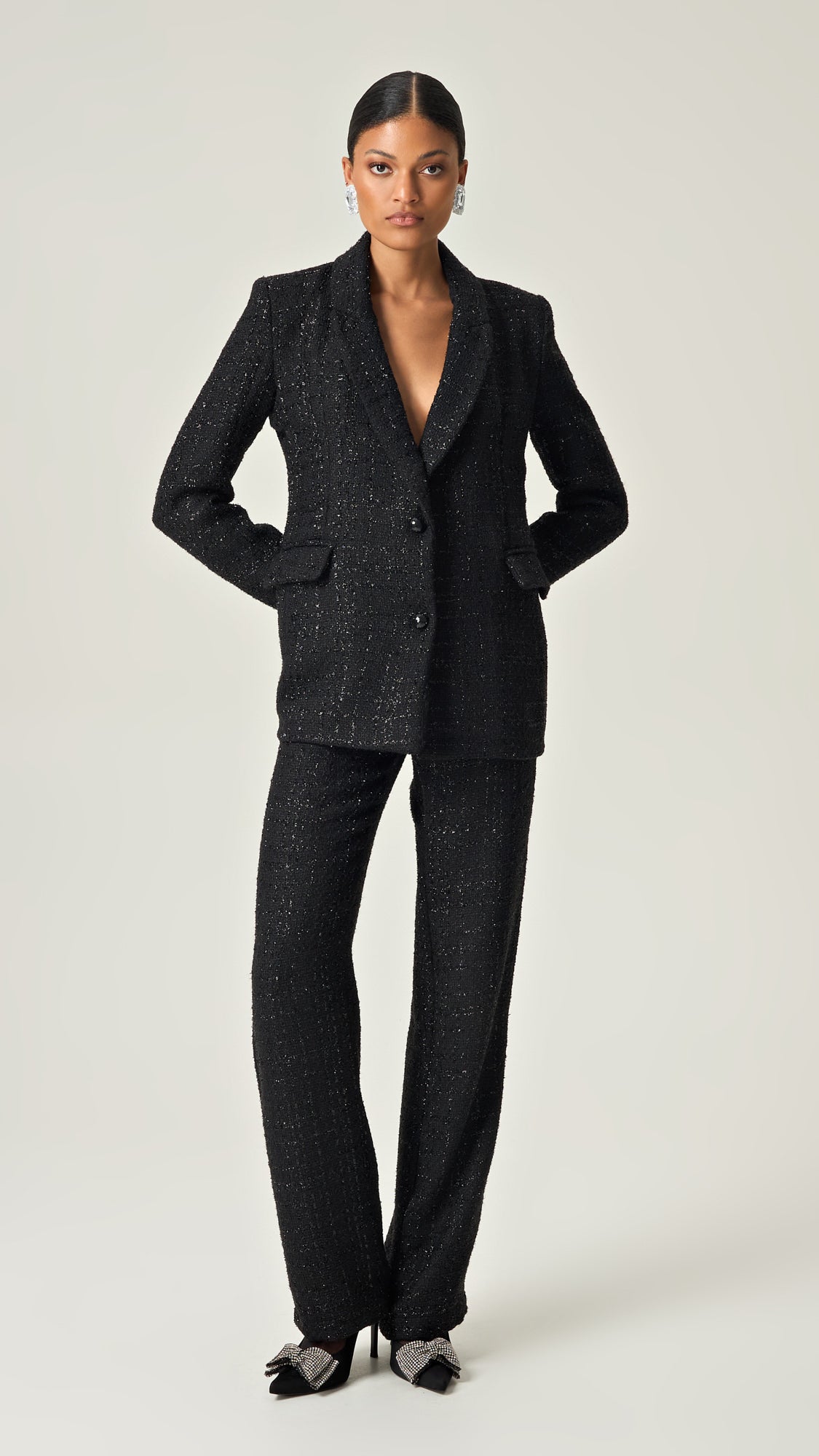 NOIR SOPHISTICATION HIGH WAISTED TWEED PANTS