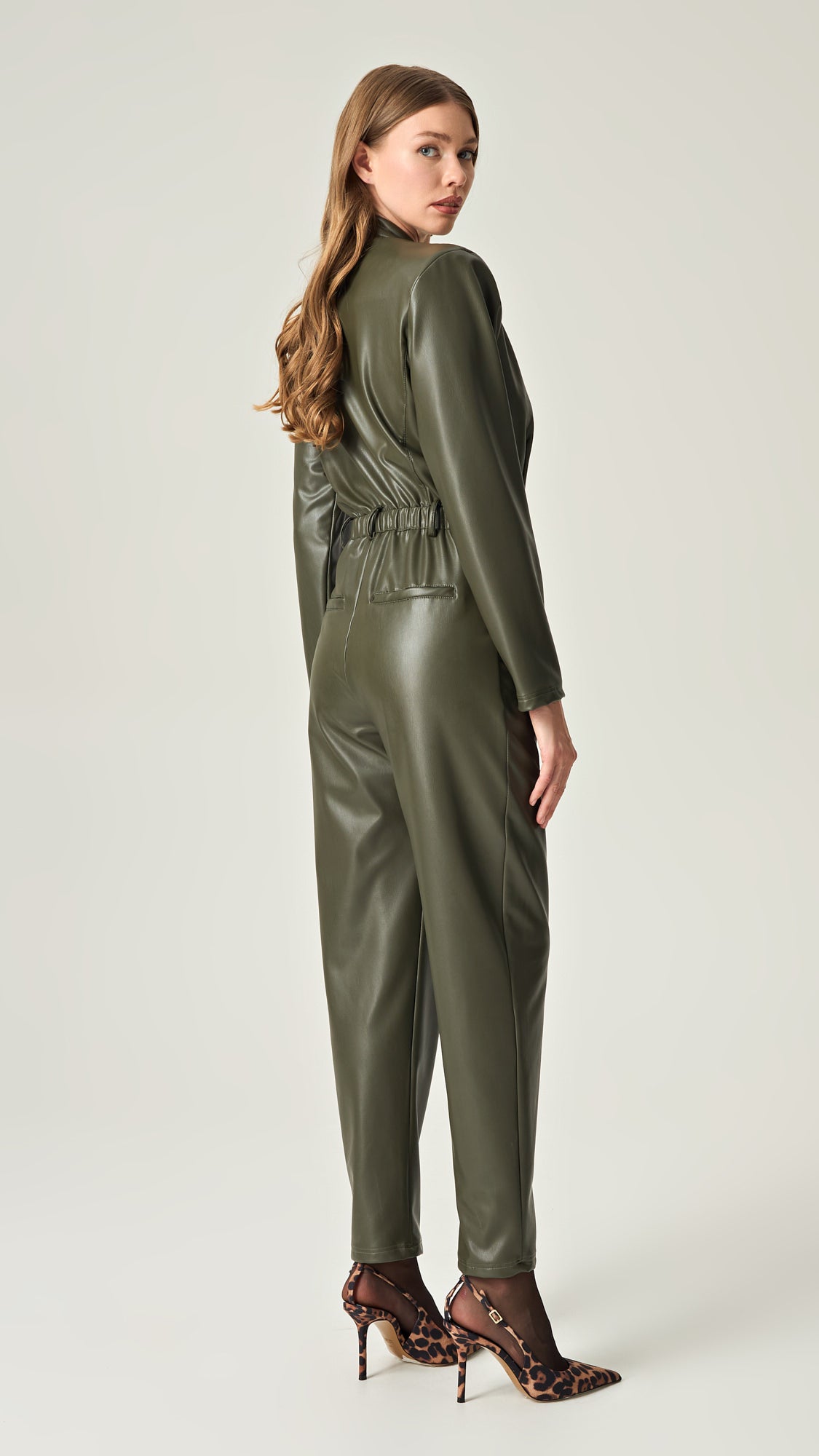 OLIVE COMMAND SOFT LEATHER JUMPSUIT