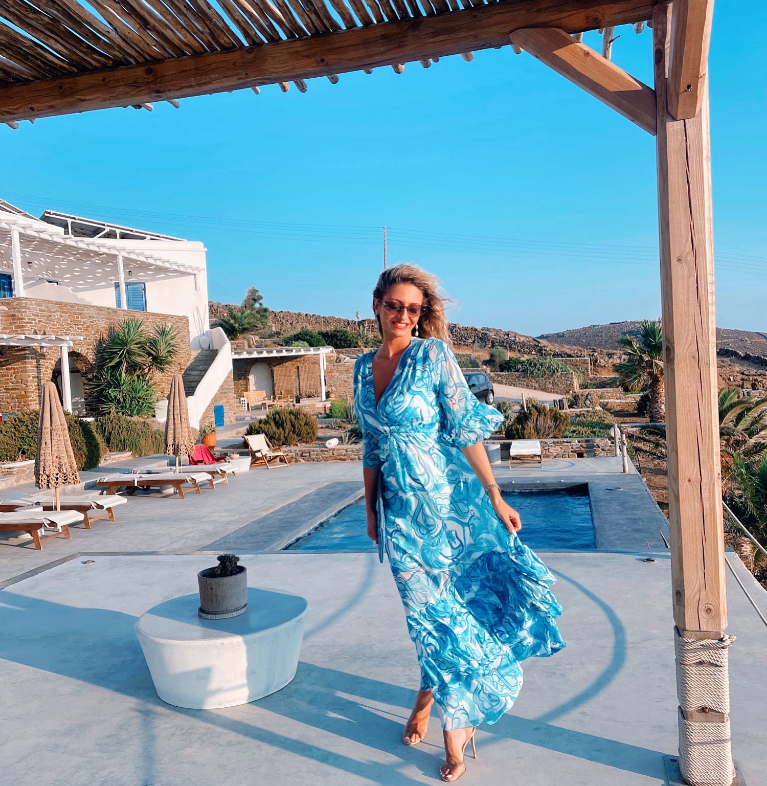 HORIZON BLUE MAXI DRESS WITH RUFFLES