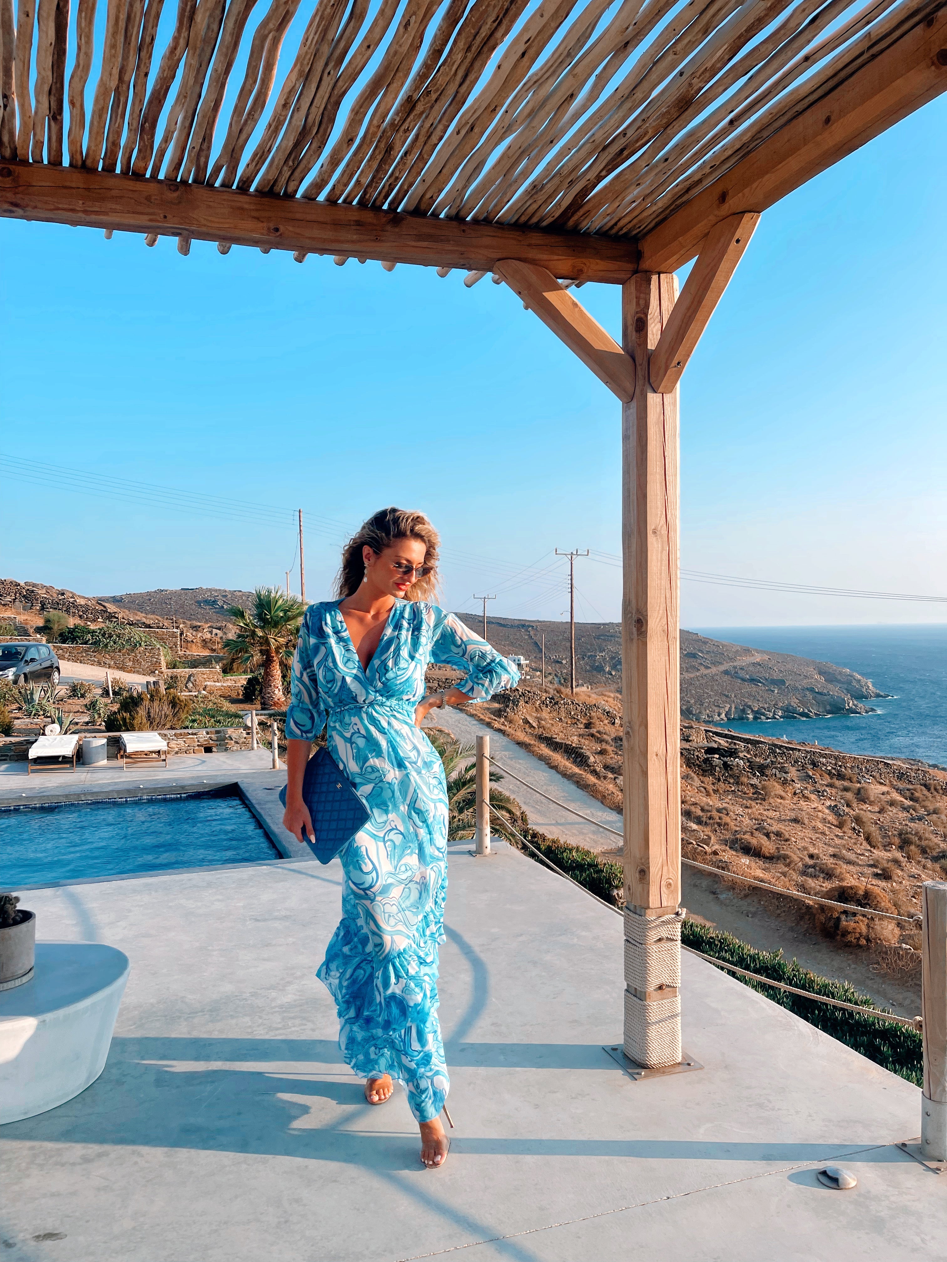 HORIZON BLUE MAXI DRESS WITH RUFFLES