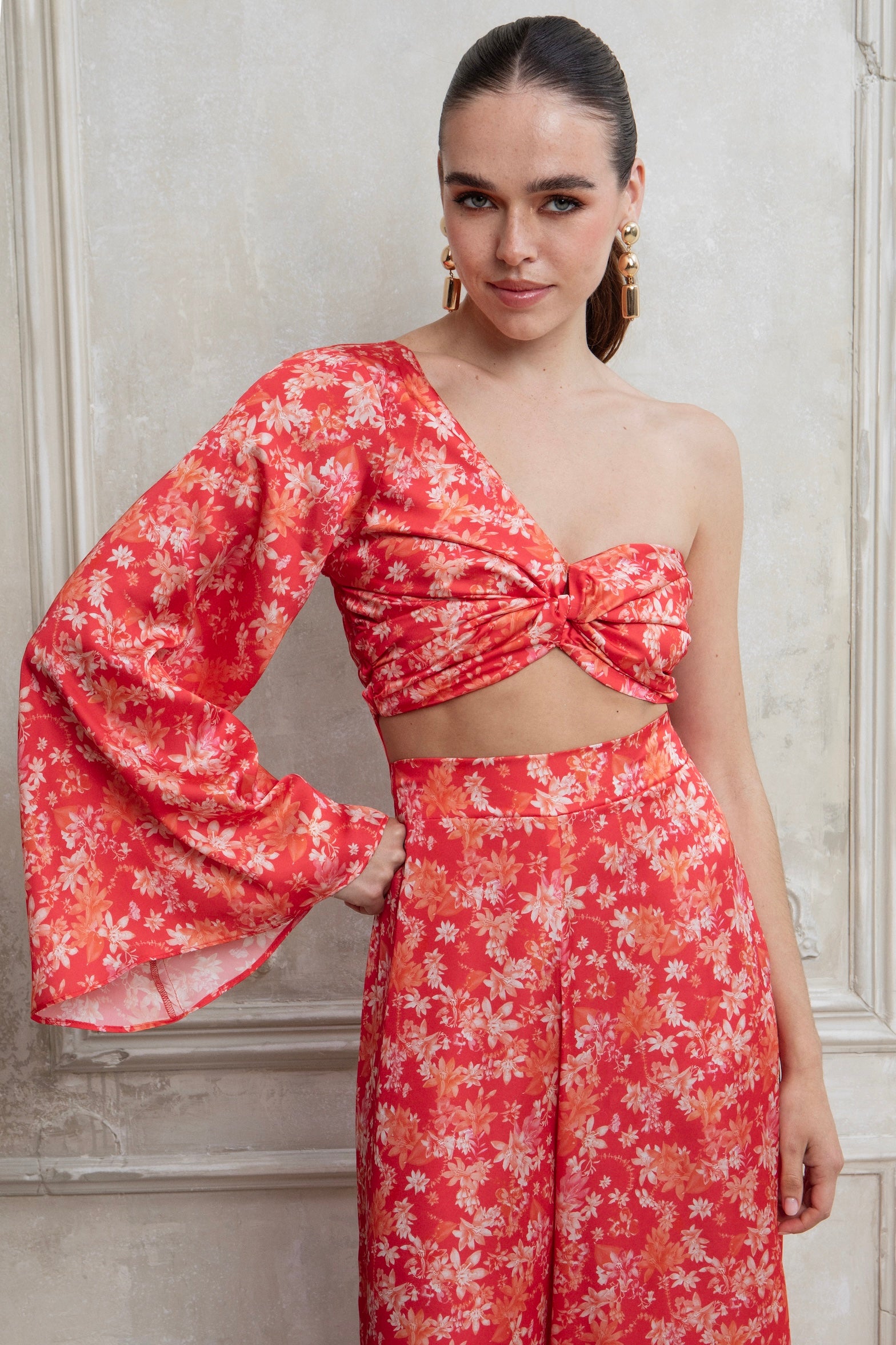 CORALIA ONE SHOULDER SATIN TOP