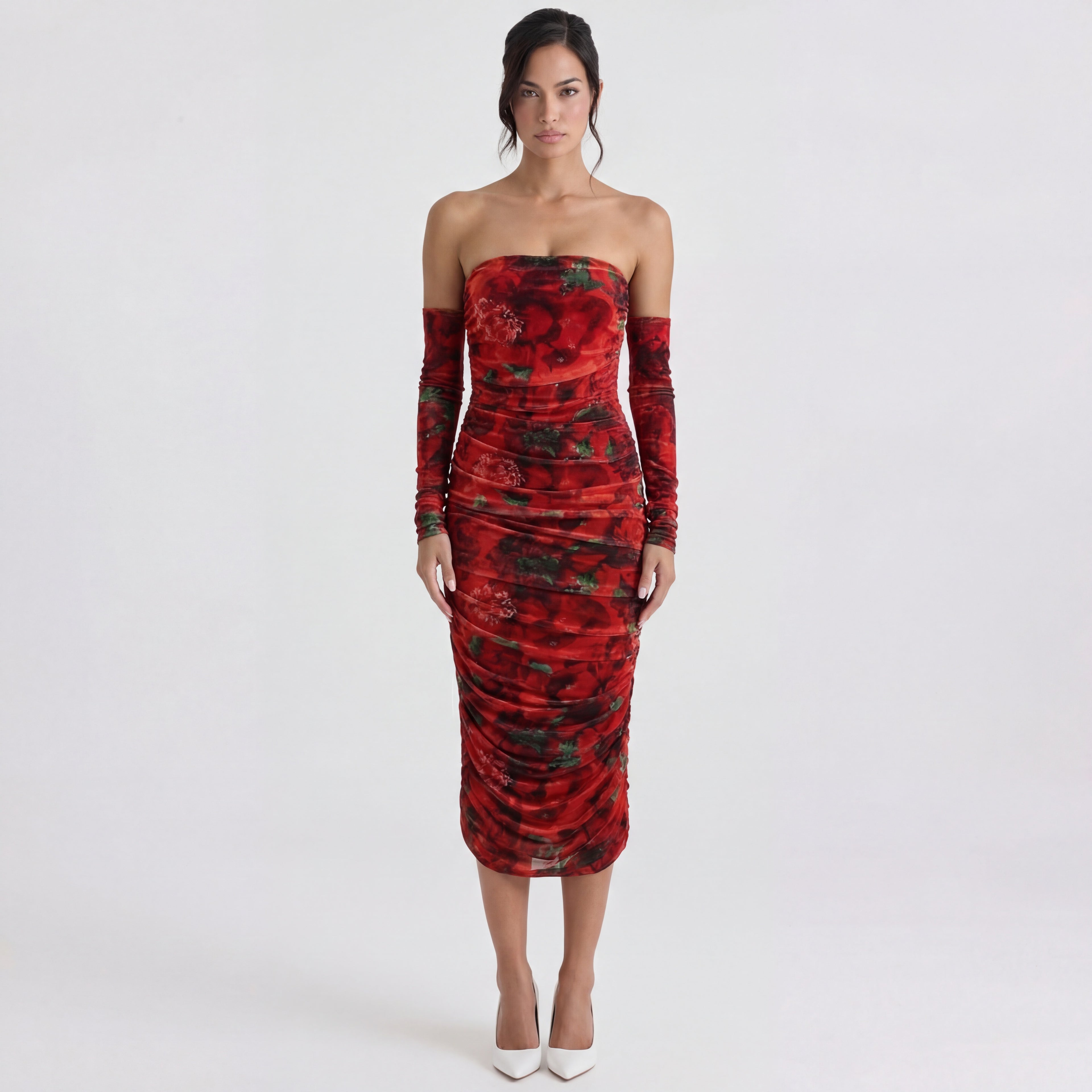 PARIS MIDI MESH DRESS WITH SLEEVES