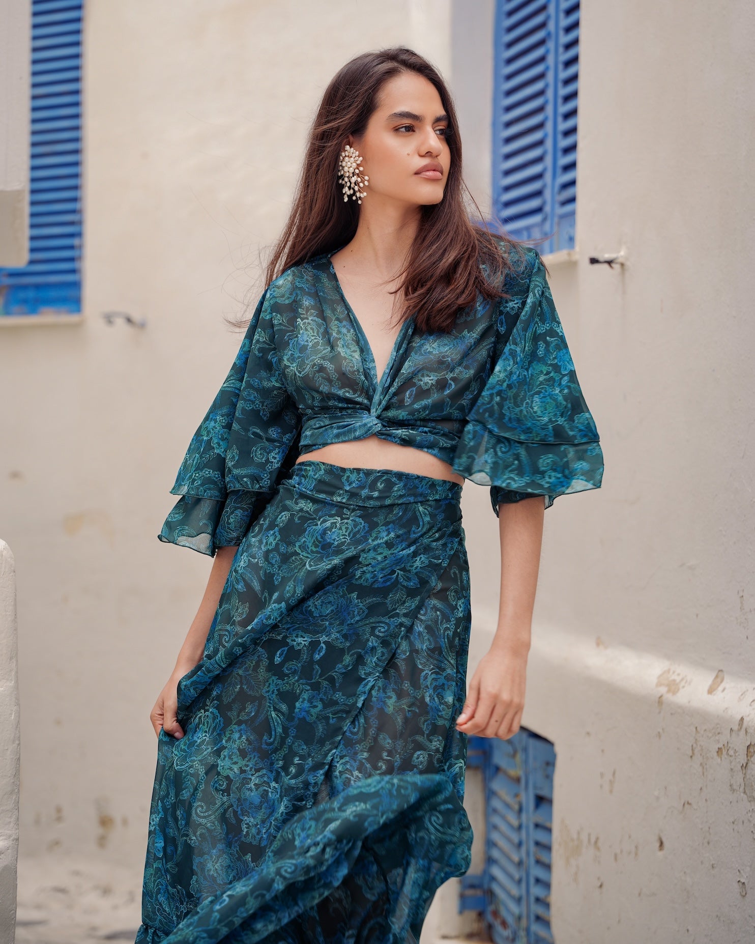 TEAL ELEGANCE WRAP TOP