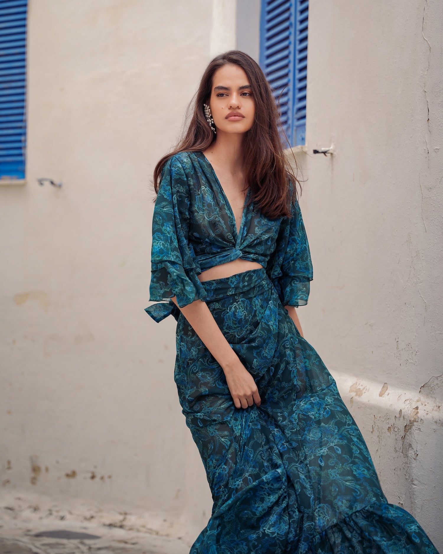 TEAL ELEGANCE WRAP TOP