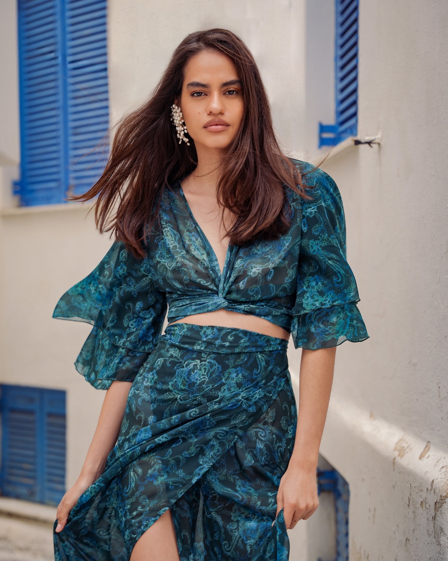 TEAL ELEGANCE WRAP TOP