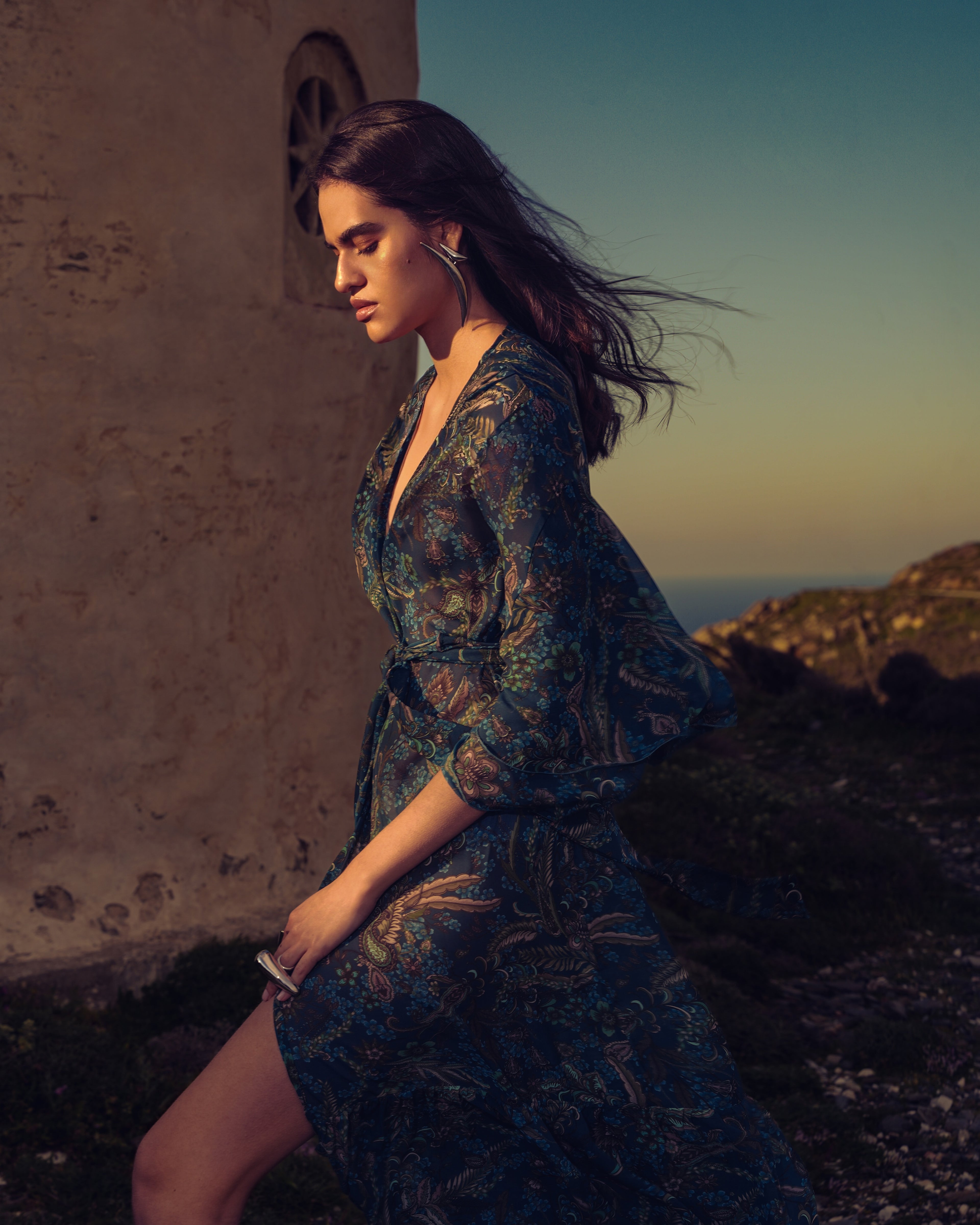MYSTIC FOREST KIMONO DRESS WITH RUFFLES
