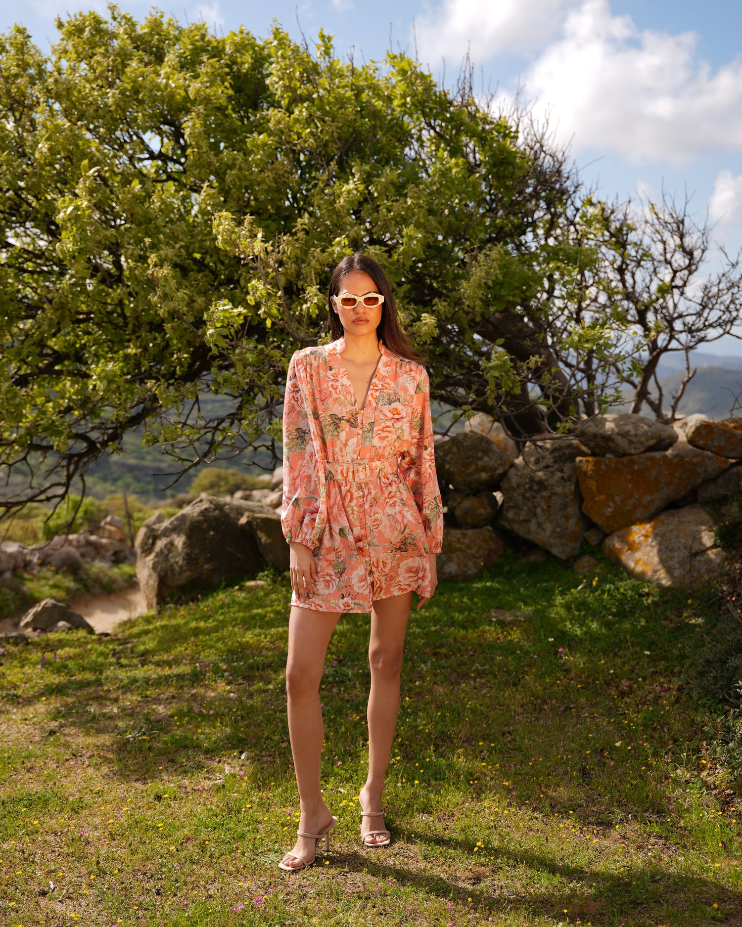 PEACH POETRY MINI LINEN DRESS WITH BELT