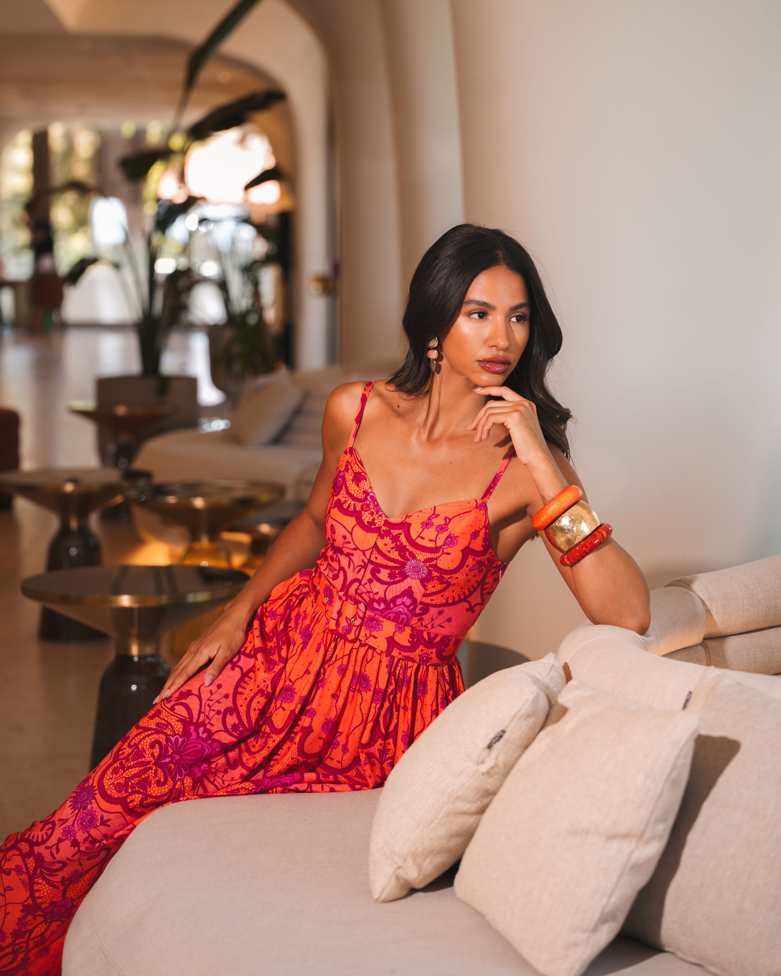 AMBER WAVES 100% VISCOSE MAXI DRESS WITH BELT
