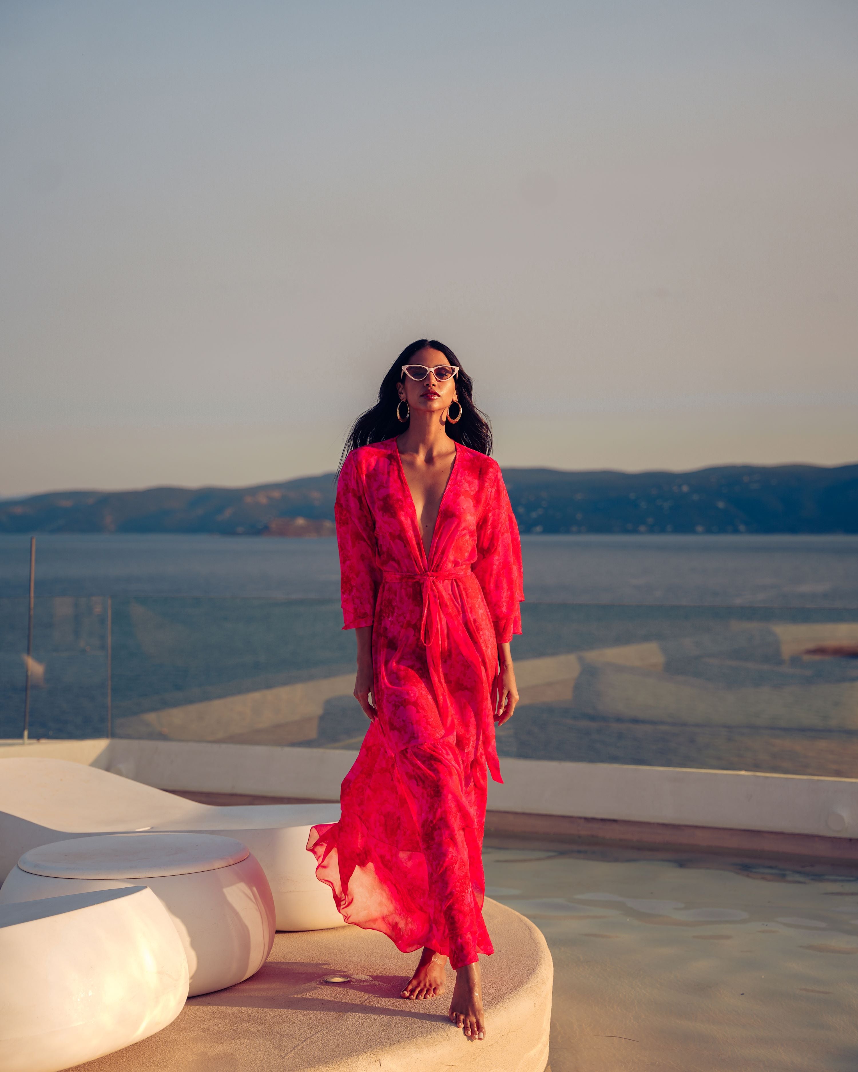 RUBY ROSE KIMONO DRESS WITH RUFFLES