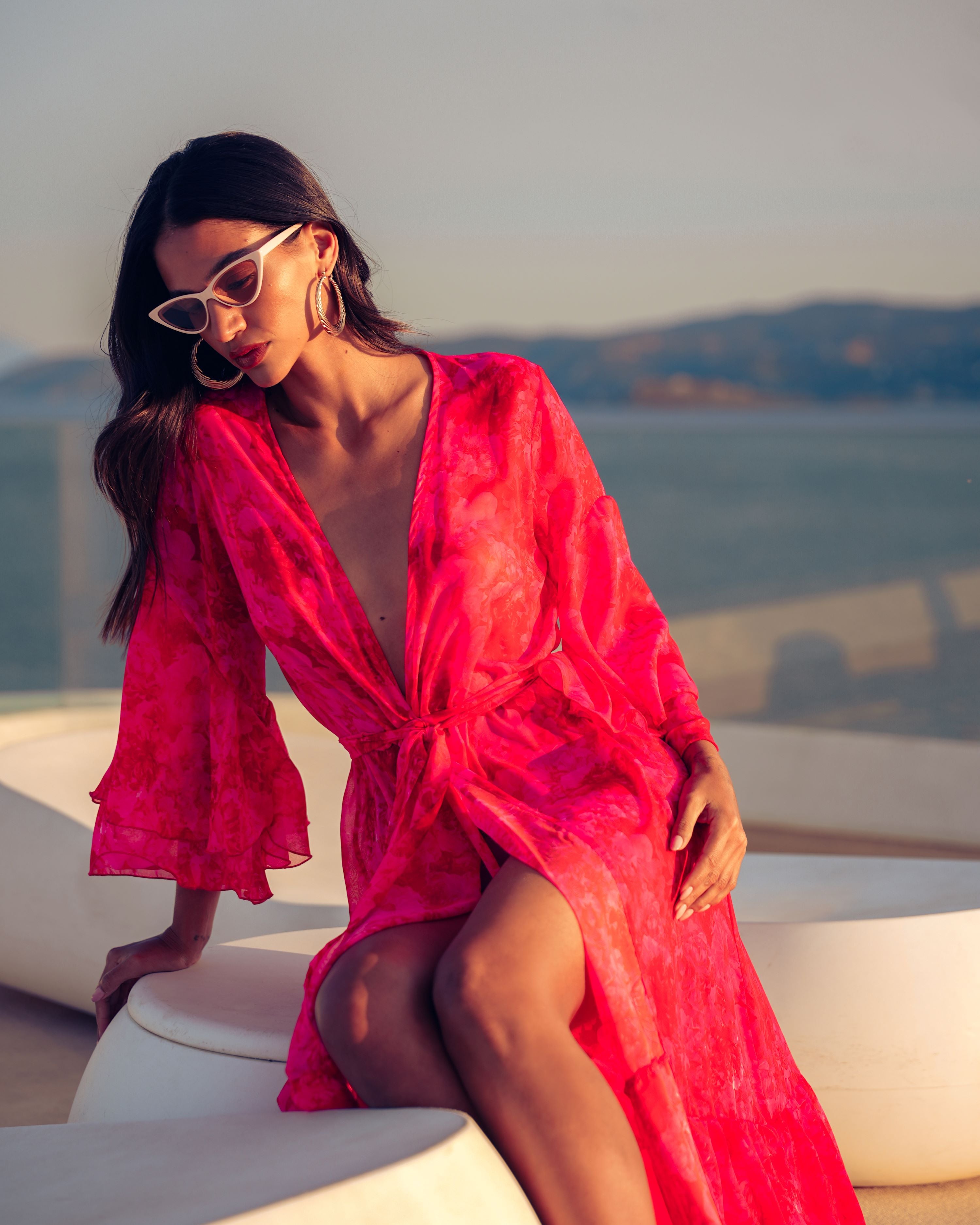 RUBY ROSE KIMONO DRESS WITH RUFFLES