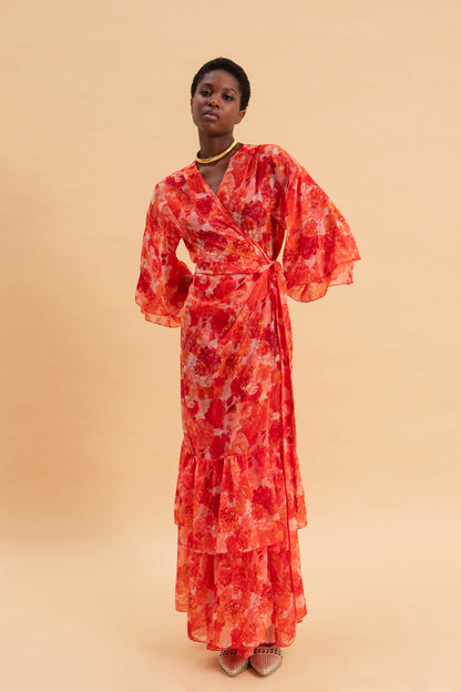 SUNSET DREAM KIMONO DRESS WITH RUFFLES