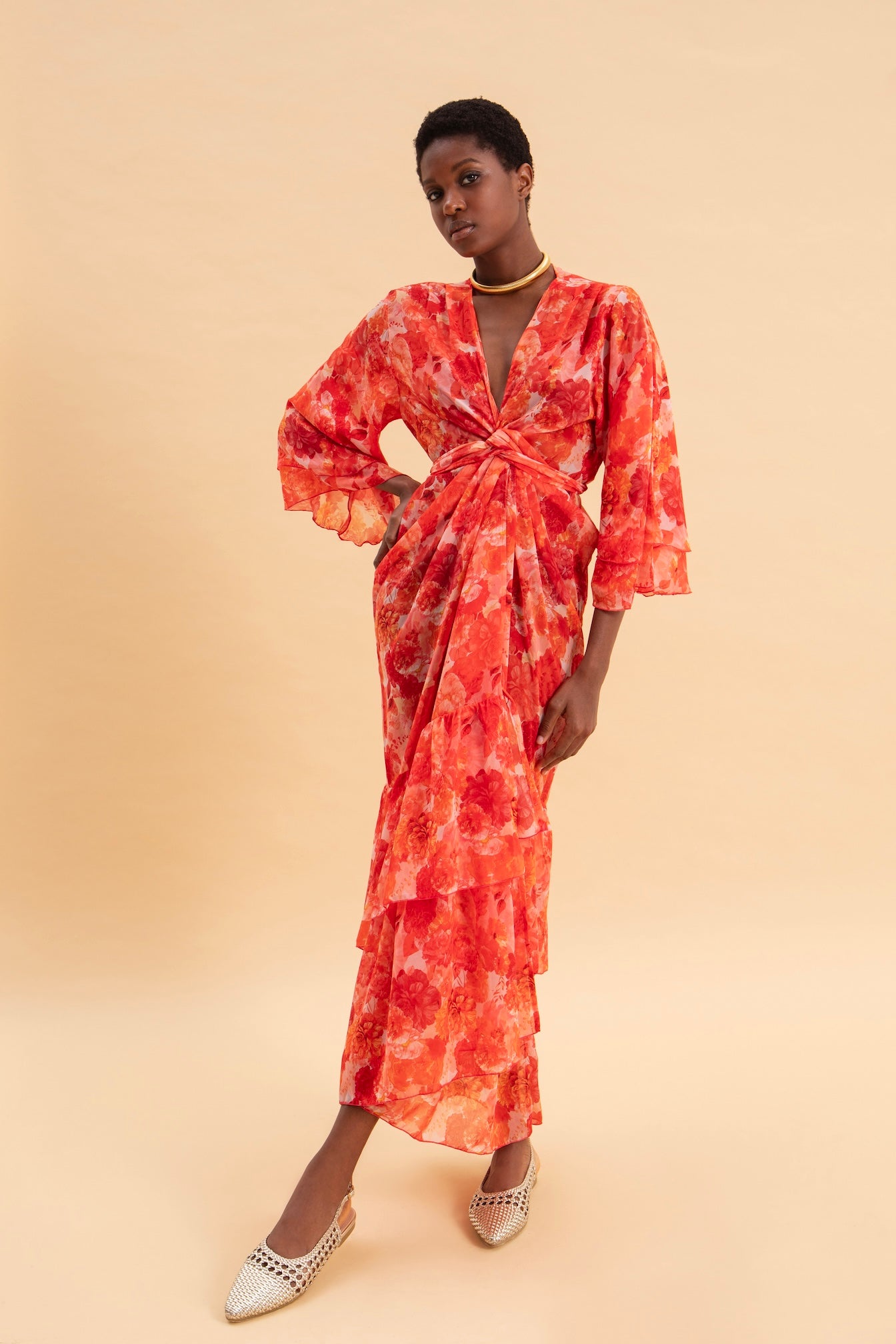 SUNSET DREAM KIMONO DRESS WITH RUFFLES
