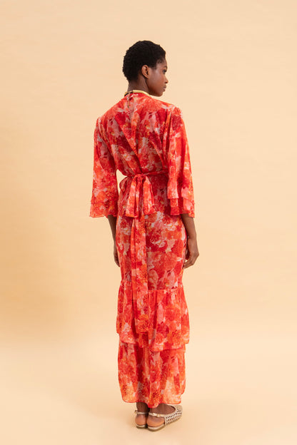 SUNSET DREAM KIMONO DRESS WITH RUFFLES