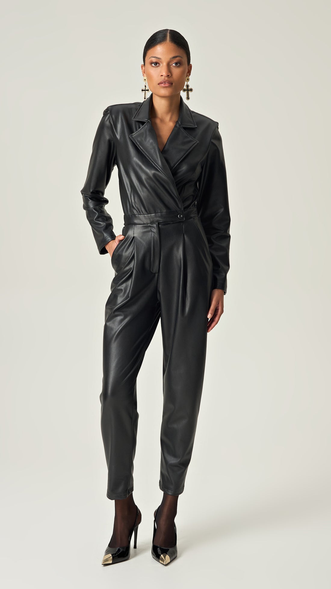 NOIR AUTHORITY SOFT LEATHER JUMPSUIT