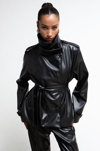 BLACK FAUX LEATHER JACKET