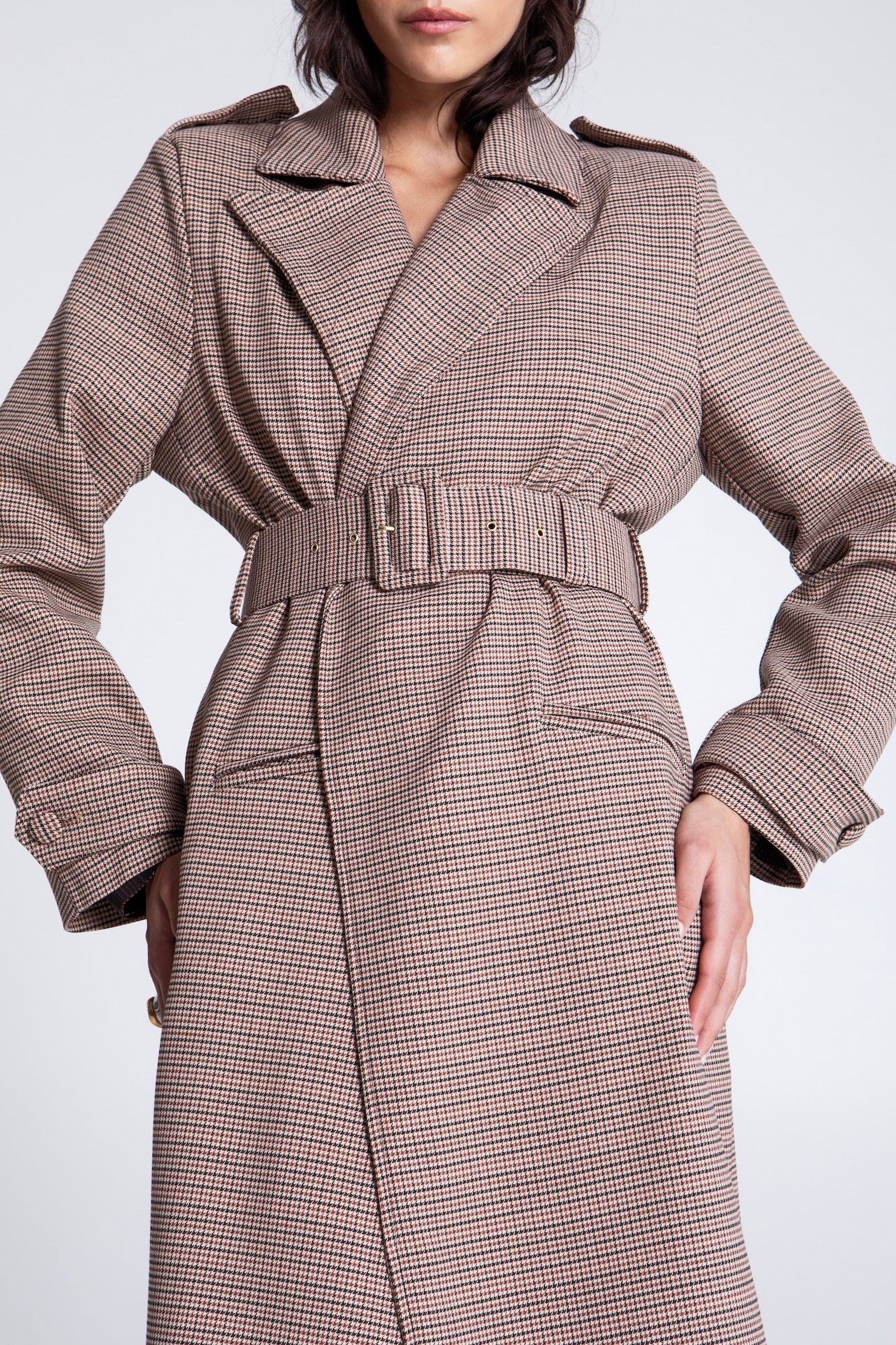 OXFORD PLAID TRENCH COAT