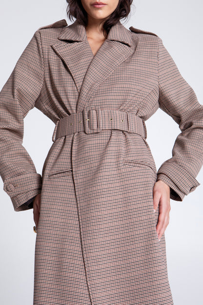 OXFORD PLAID TRENCH COAT