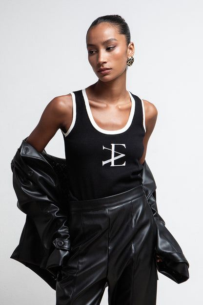 BLACK SIGNATURE MONOGRAM RIBBED TANK TOP
