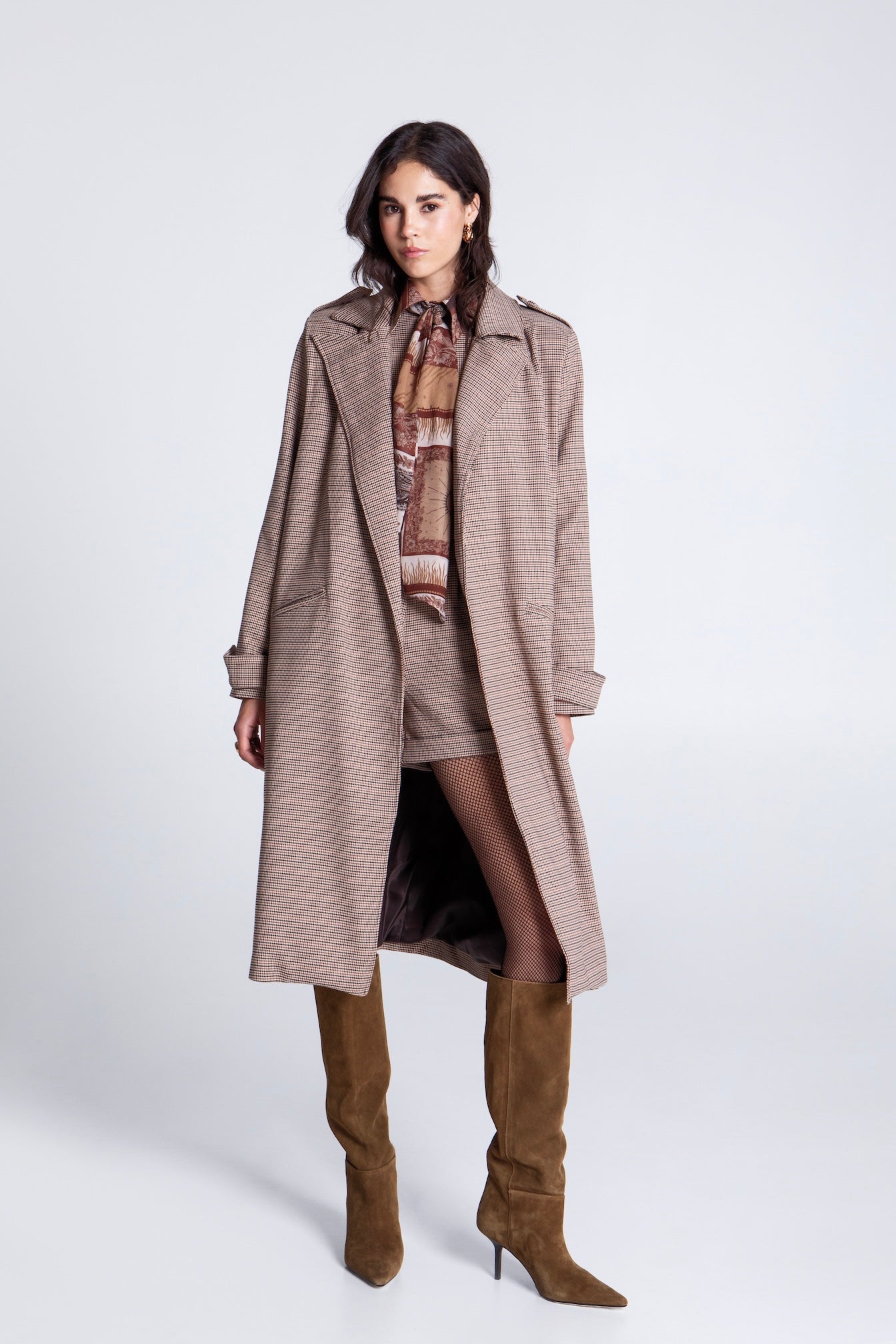 OXFORD PLAID TRENCH COAT