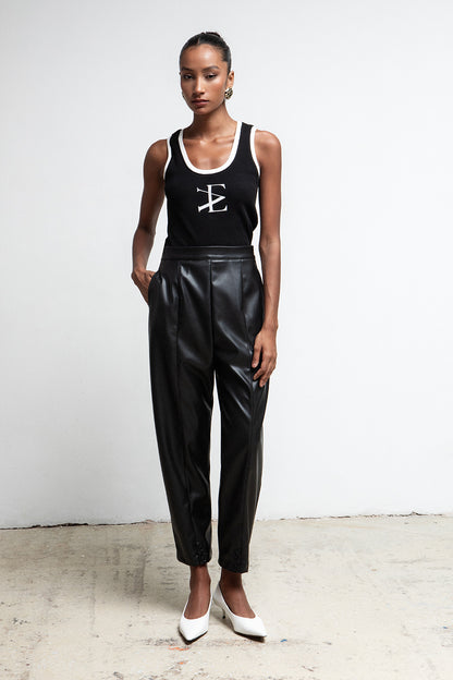 BLACK SIGNATURE MONOGRAM RIBBED TANK TOP