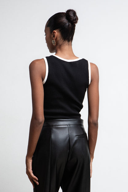 BLACK SIGNATURE MONOGRAM RIBBED TANK TOP